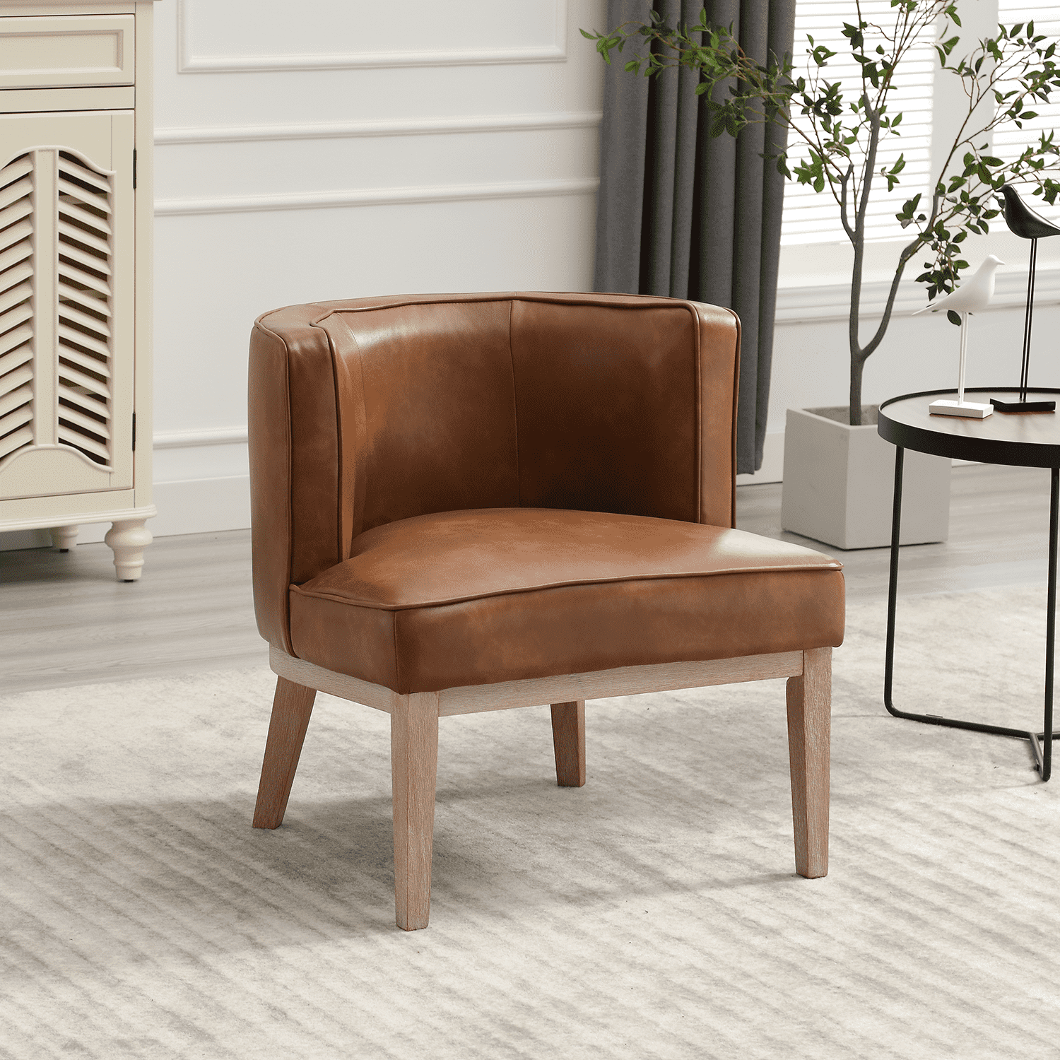 VESCASA Linen Accent Arm Chair with Stone Wash Wood Legs 1 PCS - 6371