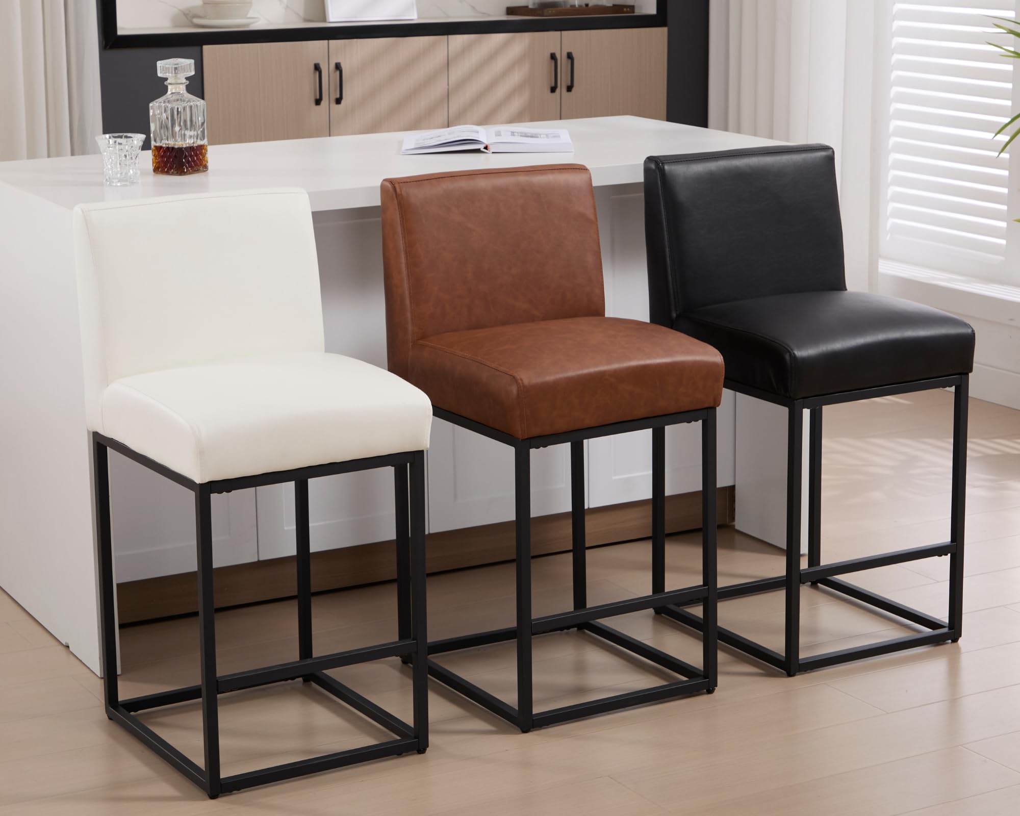 VESCASA 27"H-31"H Modern Metal Frame Counter Height Bar Stools Set of 2 - 5691