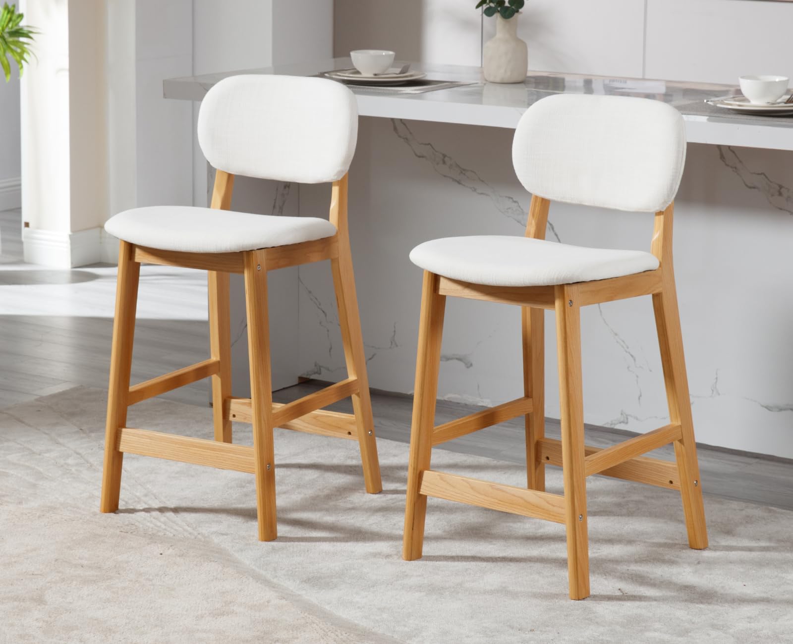 EALSON Farmhouse Rattan Back Counter Height Bar Stools Set of 2 - 5026