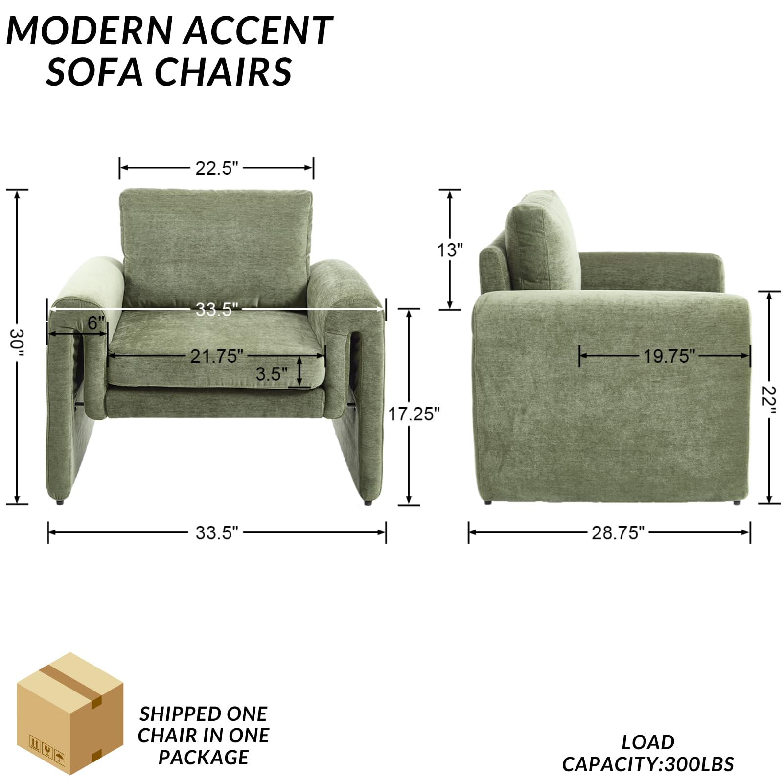 ROCITY Modern Chenille Upholstered Accent Armchairs 1 PCS - 7103