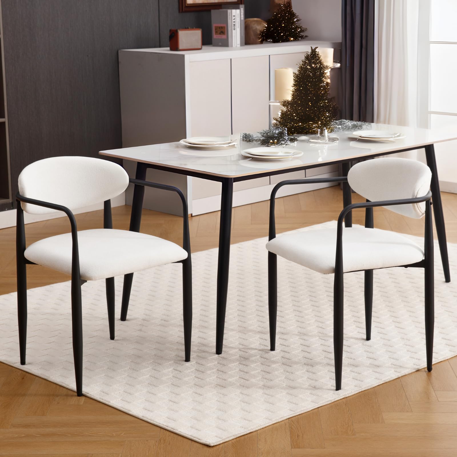 ROCITY Modern White high-quality fabric Dining Chairs Set of 2 - 91644DC