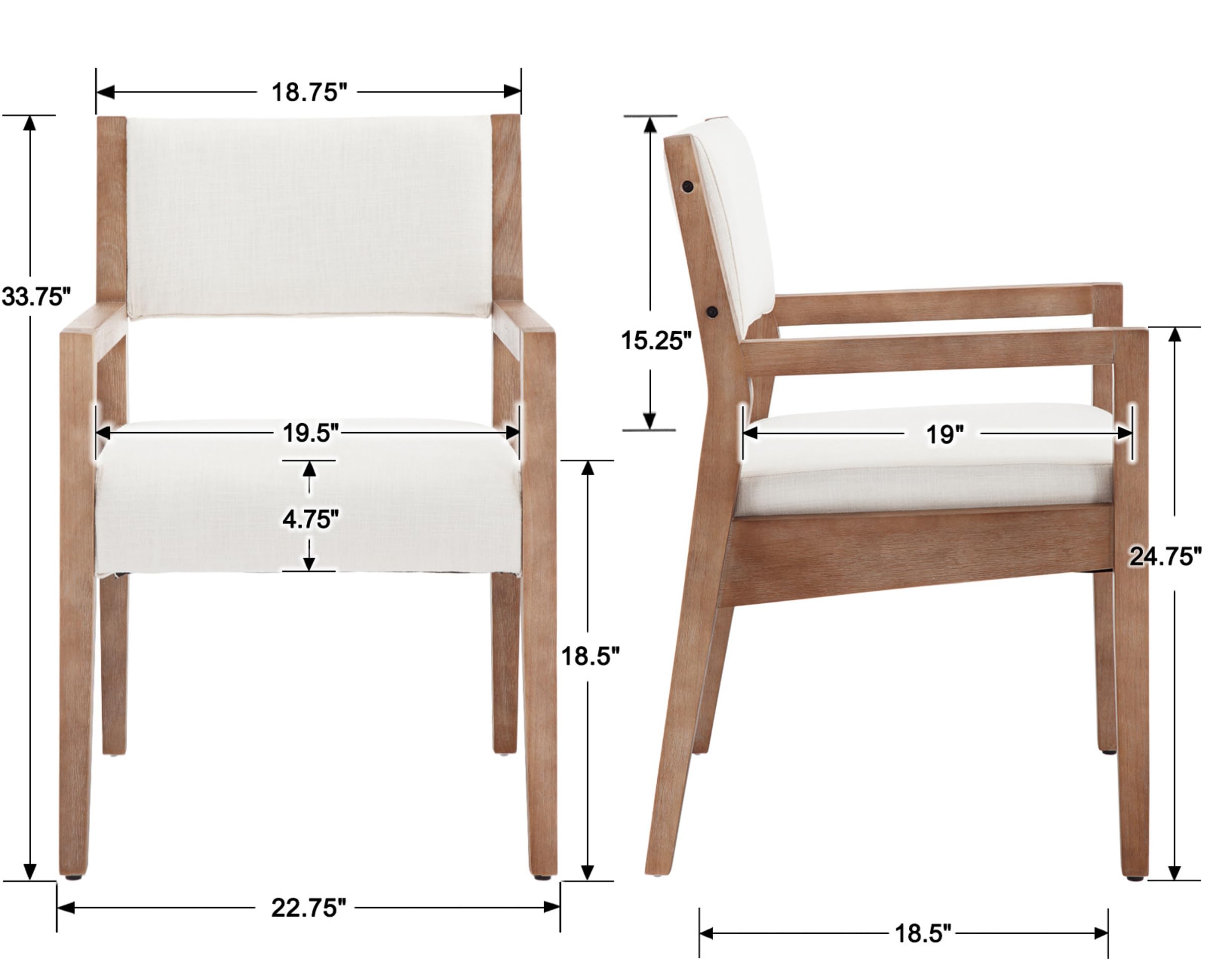 EALSON Hardwood Upholstered Dining Arm Chairs Set of 2 - 1527