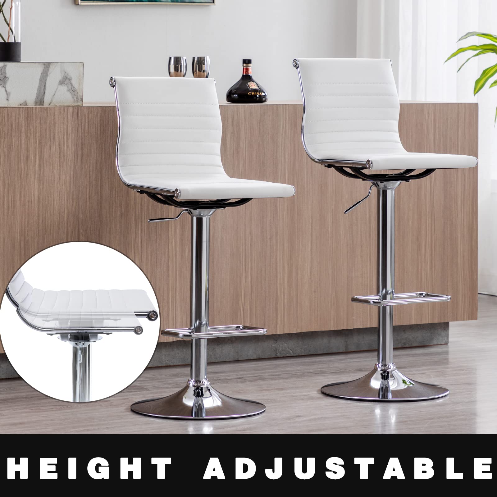 Kmax White Swivel  Adjustable Height Bar Stools Set of 2