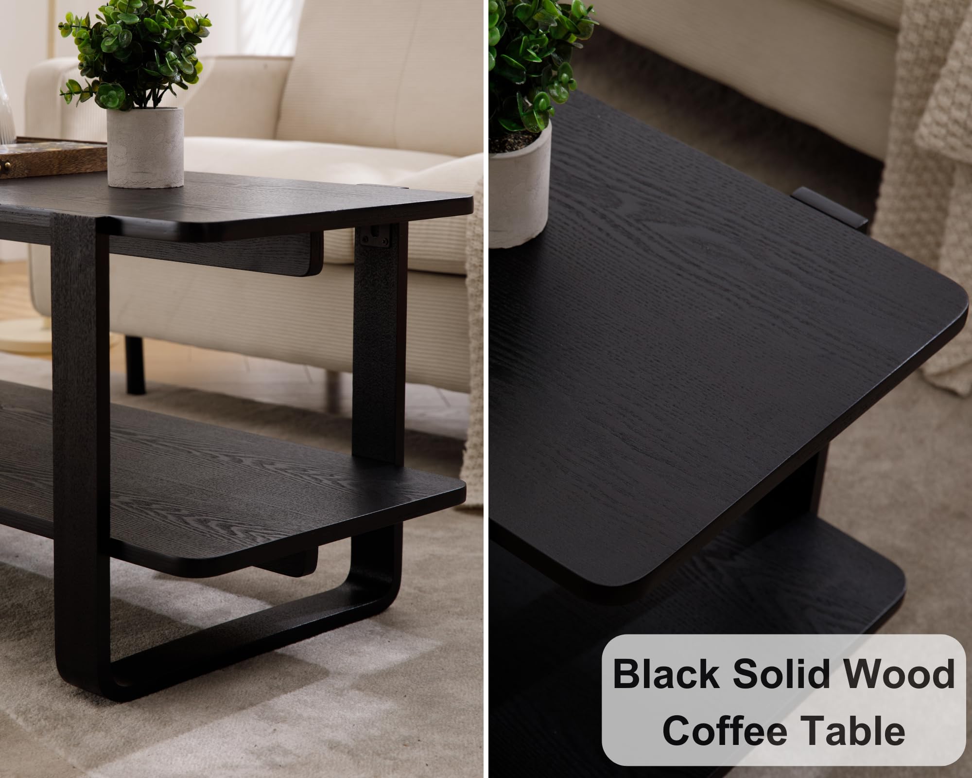 VESCASA Rectangle Black Modern Coffee Table Cocktail - X014