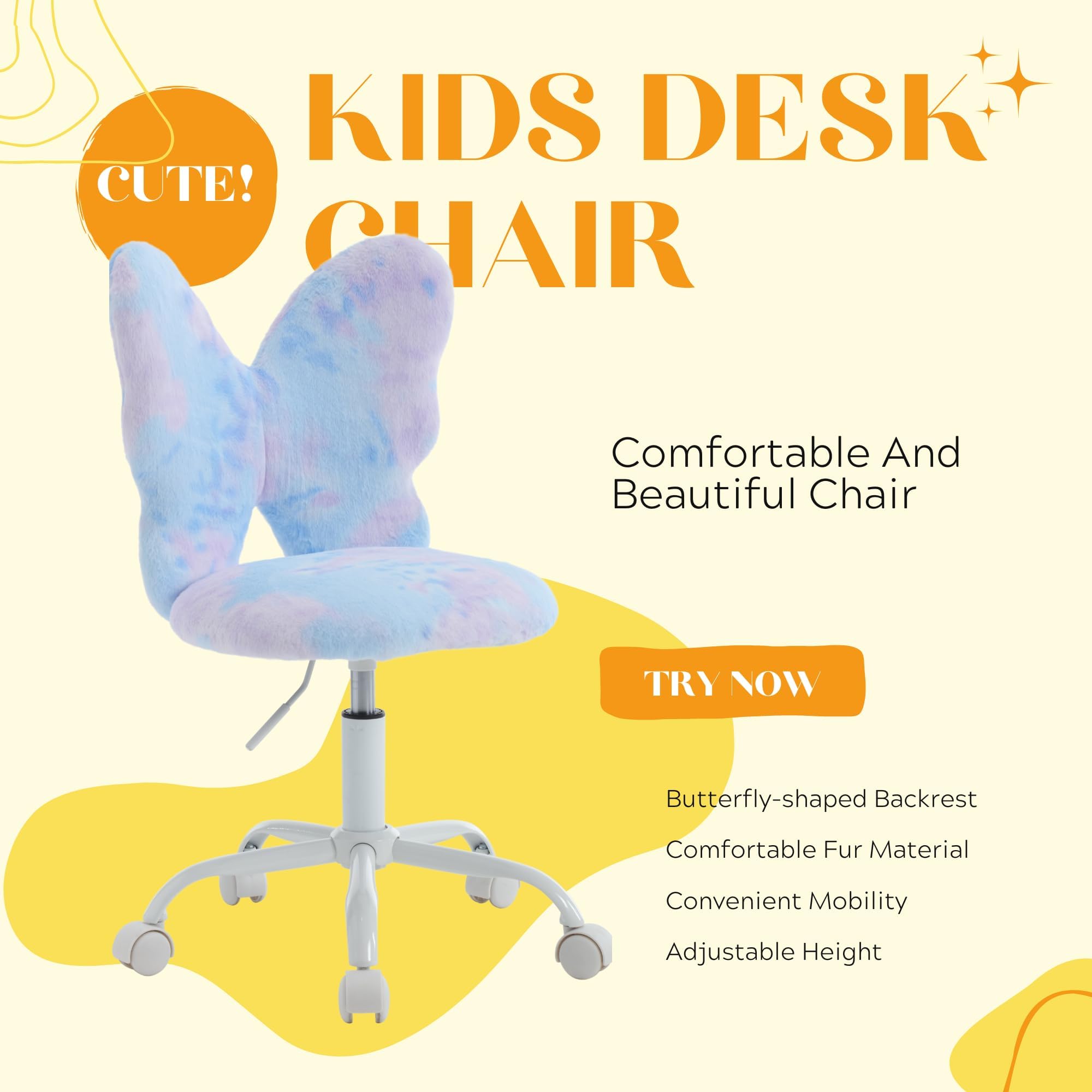 Kmax Butterfly Colorful Swivel Chair Kids Desk Chair 1 Piece