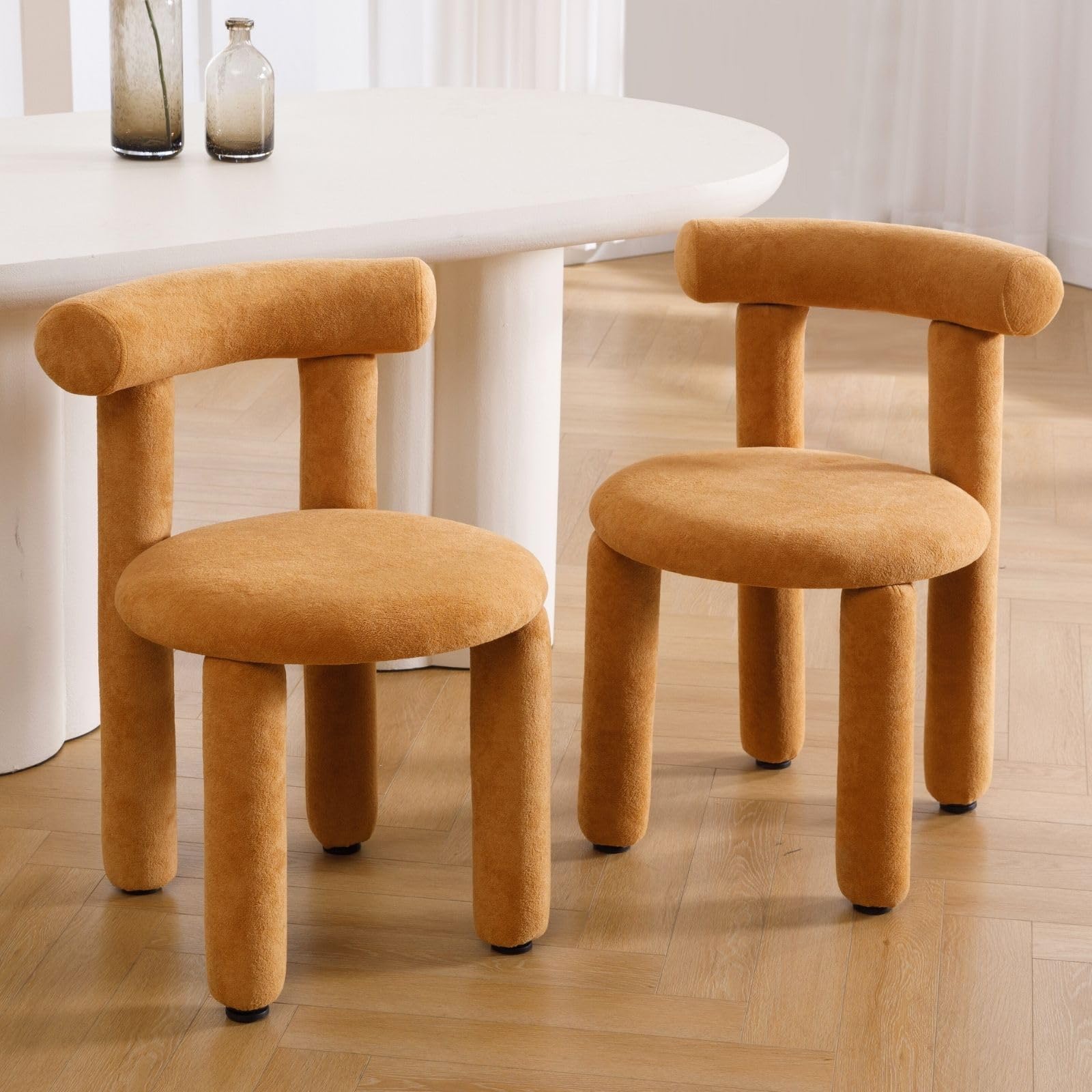 ROCITY Modern Sherpa Small Cute Dining Chairs Set of 2 - 3136