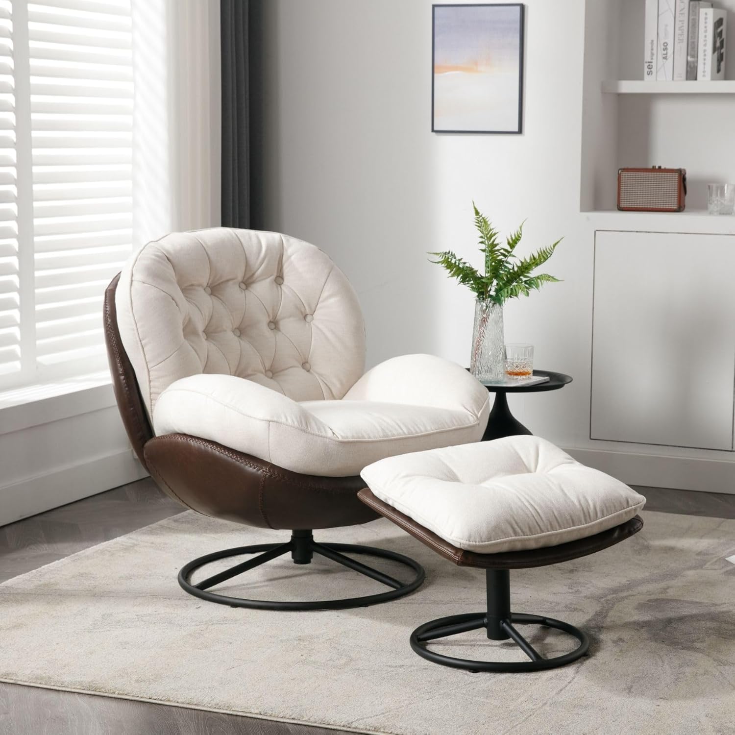 ZH4YOU Swivel Linen Fabric Accent Chair with Ottoman - 18841