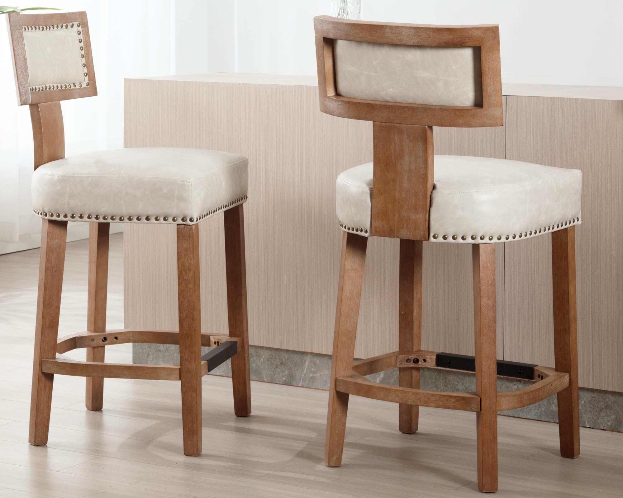 VESCASA 26.75"H Natural Wood Legs Counter Height Stools Set of 2 - 5753