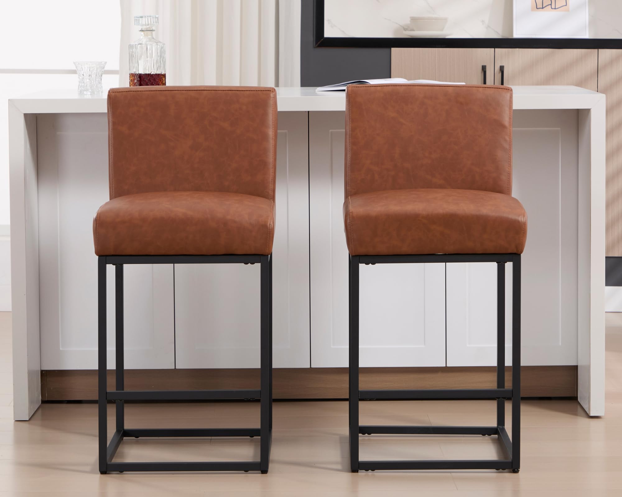 VESCASA 27"H-31"H Modern Metal Frame Counter Height Bar Stools Set of 2 - 5691