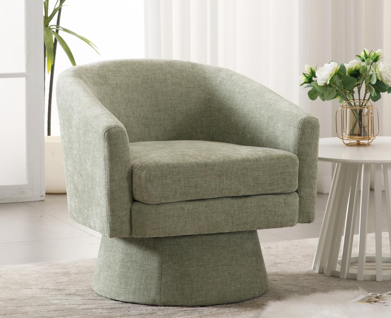 ROCITY Barrel Arm Chenille Fabric Swivel Accent Chair 3057