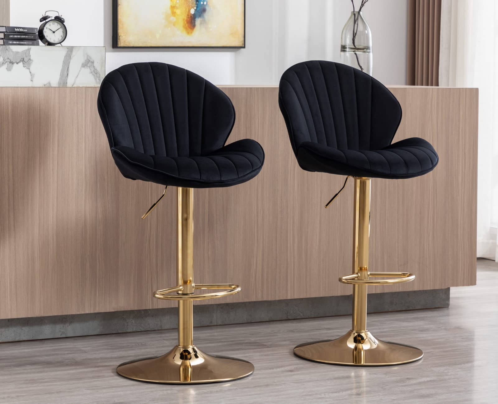 EALSON Modern Adjustable Velvet Swivel Bar Stools Set of 2