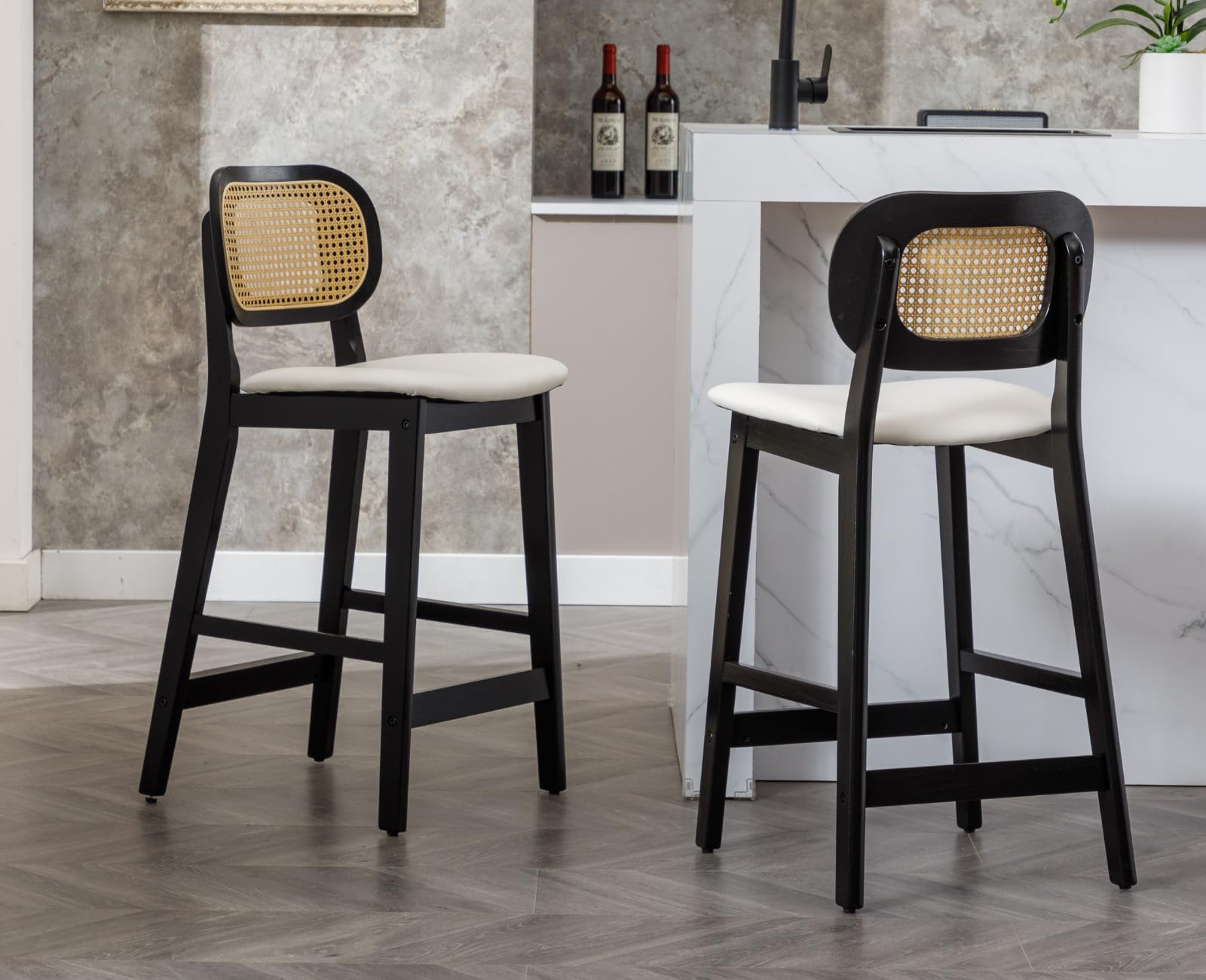 EALSON Farmhouse Rattan Back Counter Height Bar Stools Set of 2 - 5026