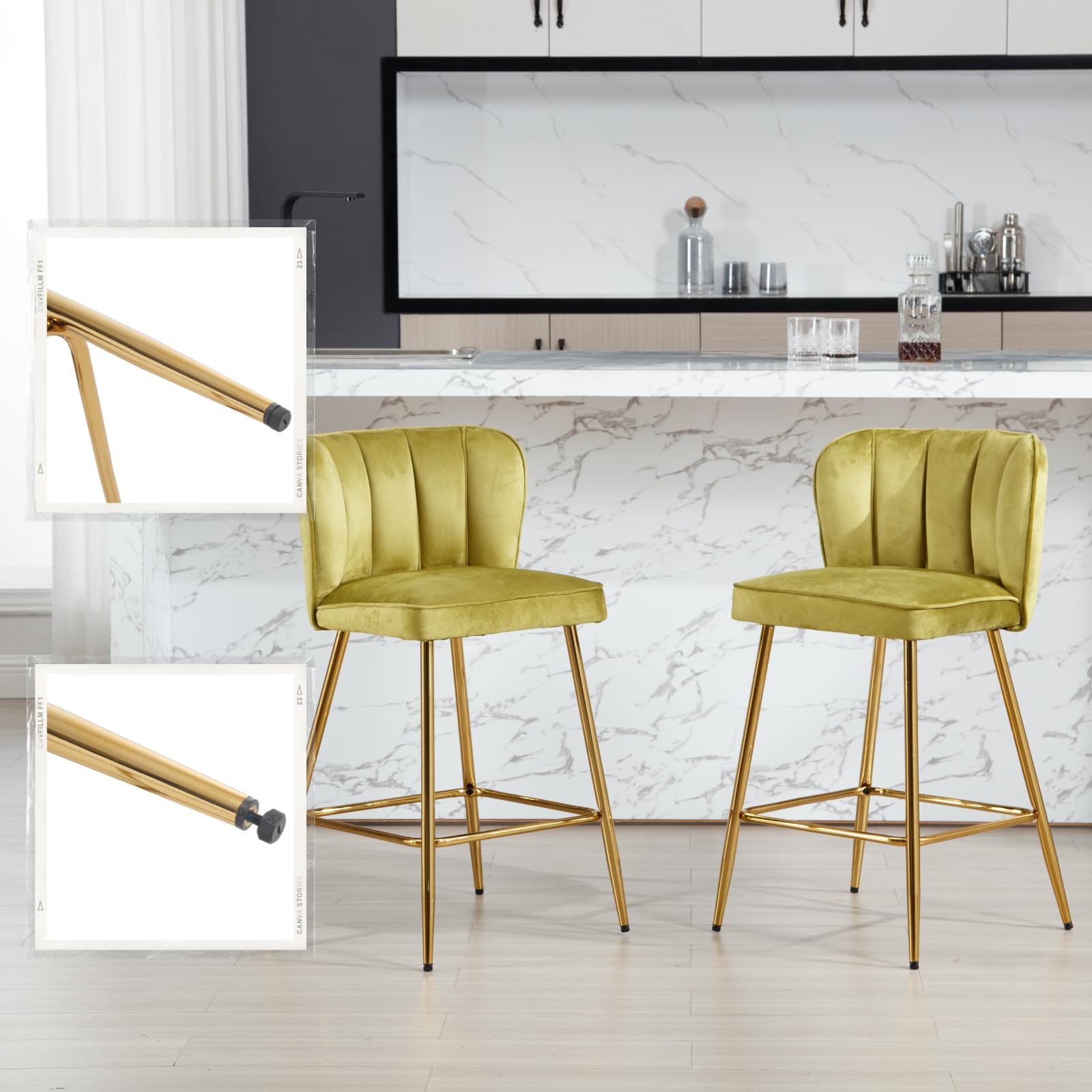 VESCASA 26.75'' Counter Stools with Gold Legs Set of 2 - 1675