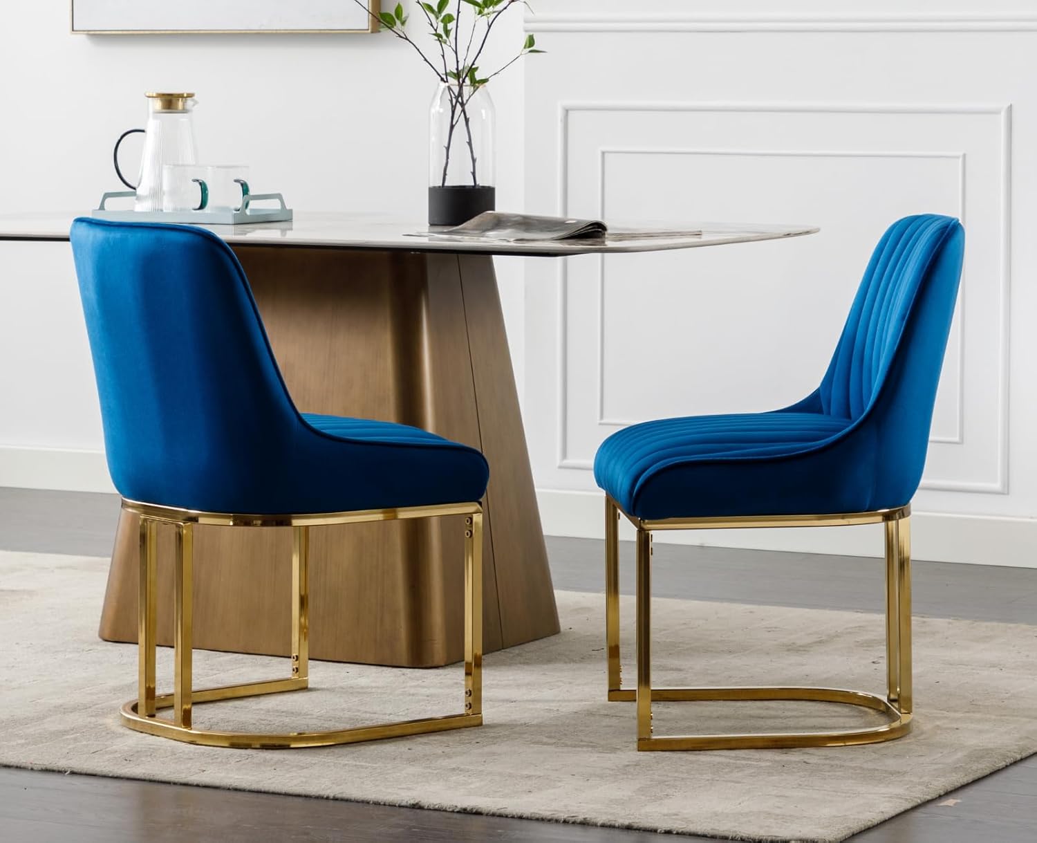 EALSON Modern Velvet Gold Metal Base Dining Room Chairs Set of 2 - 9043