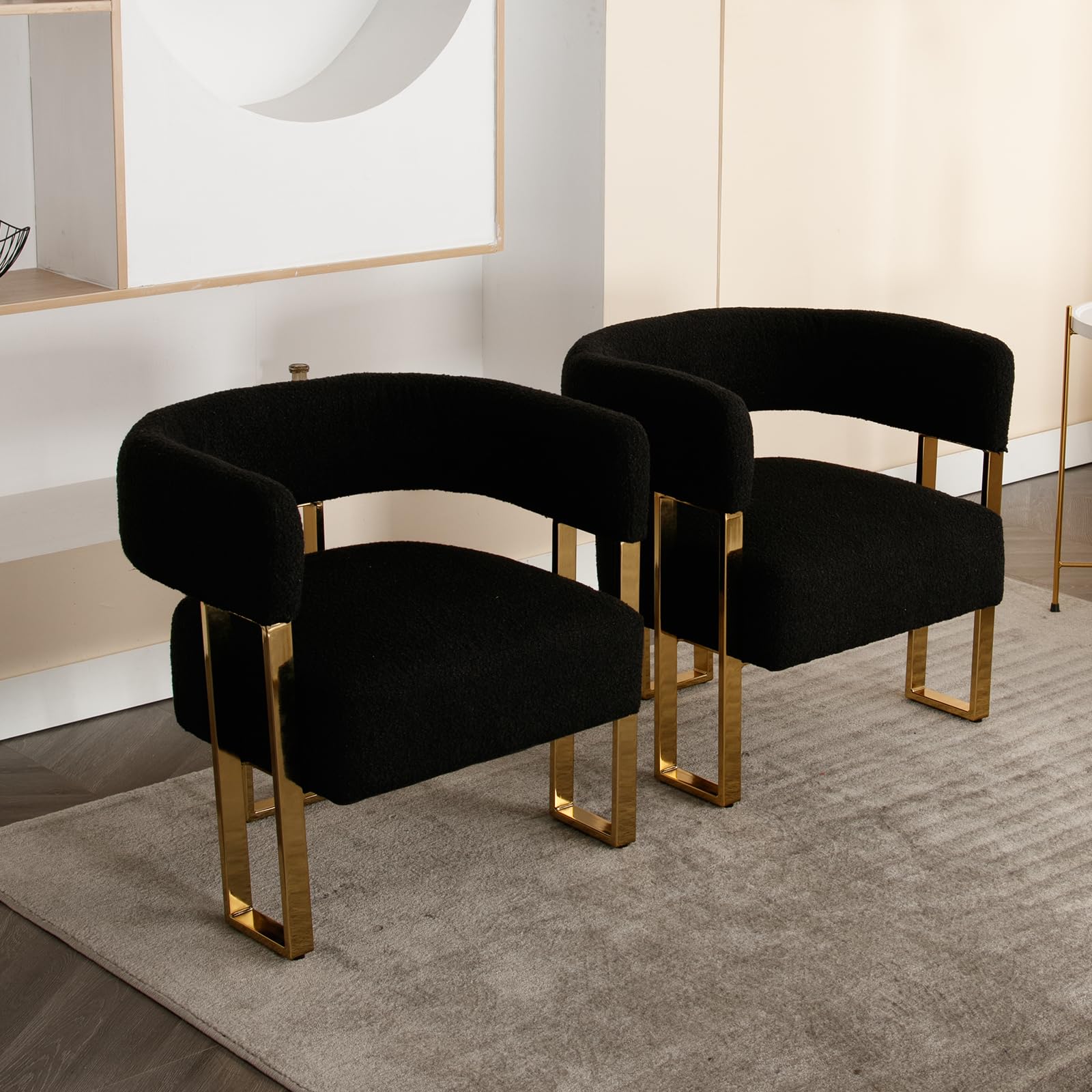 Janoray Modern Barrel Accent Chairs with Gold Metal Legs Set of 2