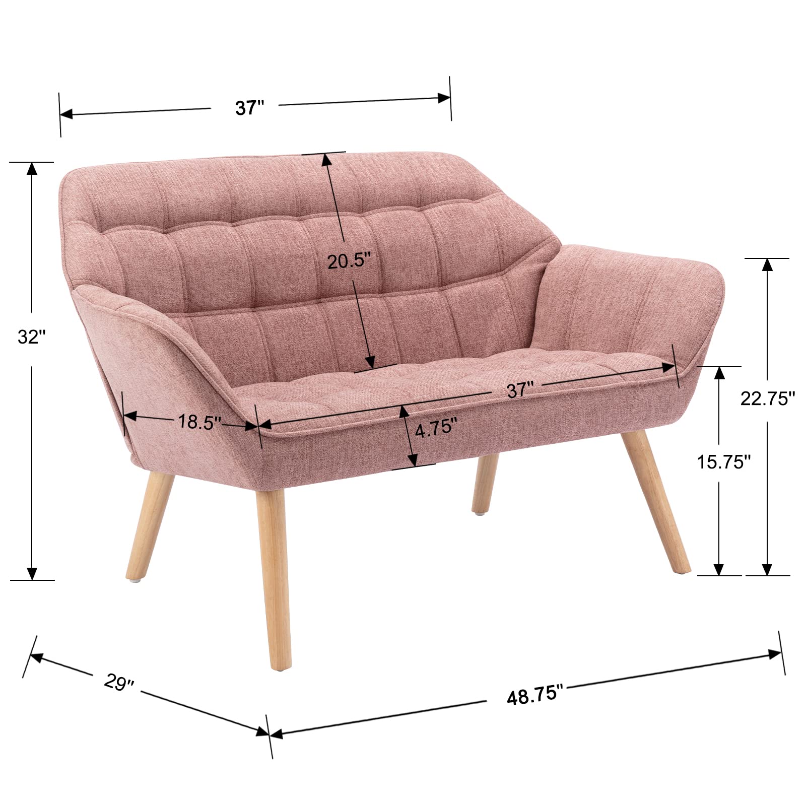 ZH4YOU 48" Upholstered Durable Linen Fabric Small Loveseat - 8904