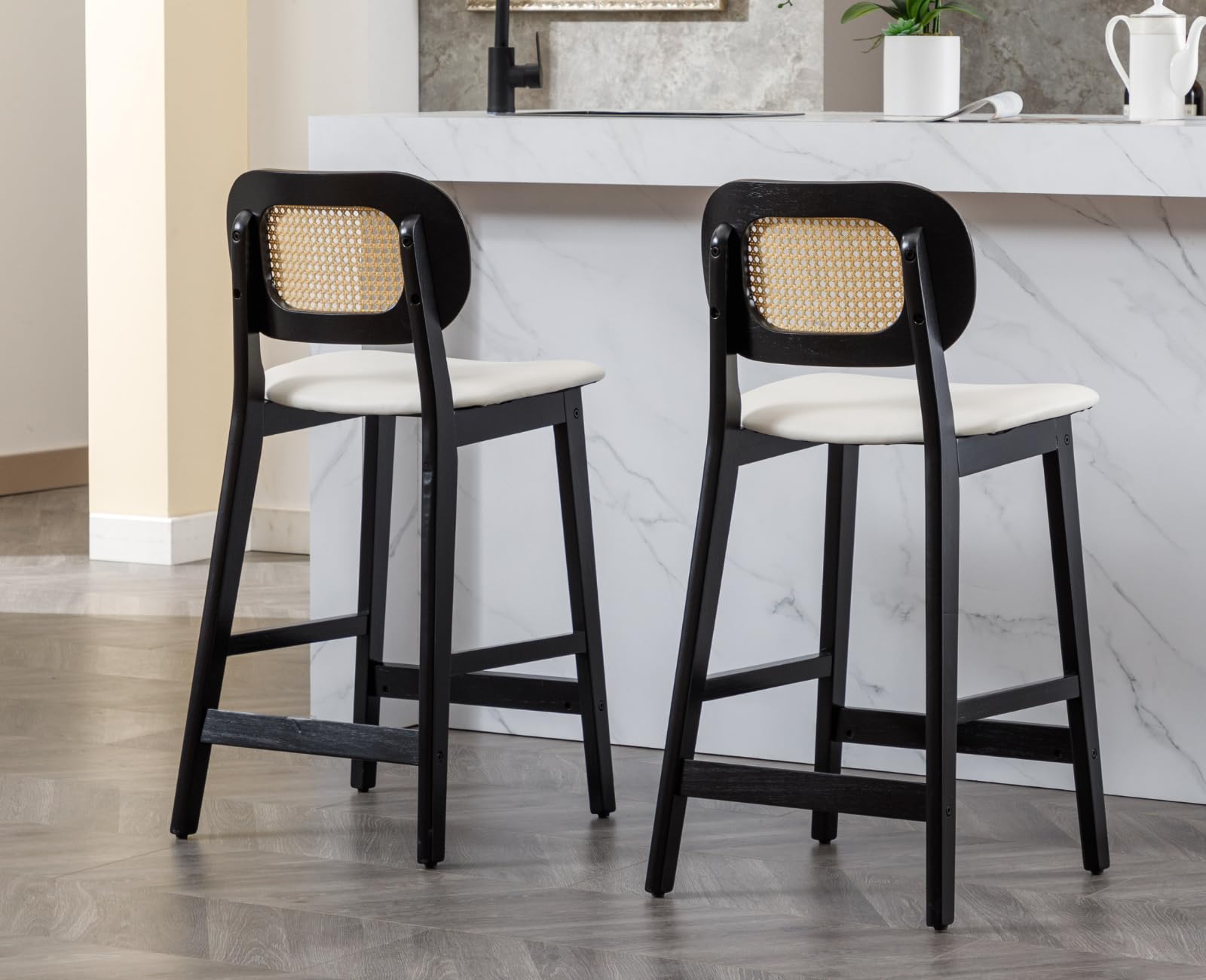 EALSON Farmhouse Rattan Back Counter Height Bar Stools Set of 2 - 5026