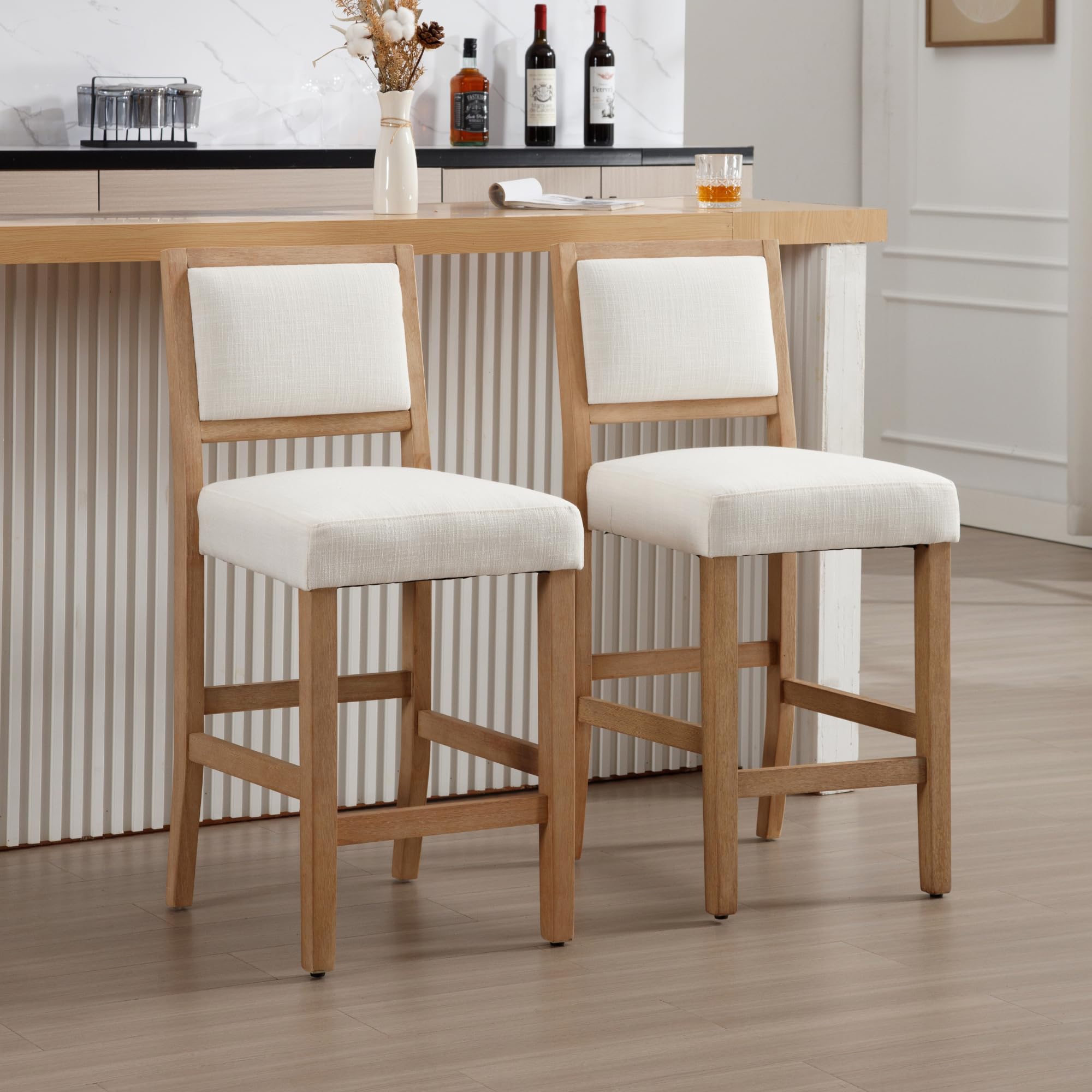 Janoray Farmhouse Upholstered Counter Height Bar Stools Set of 2