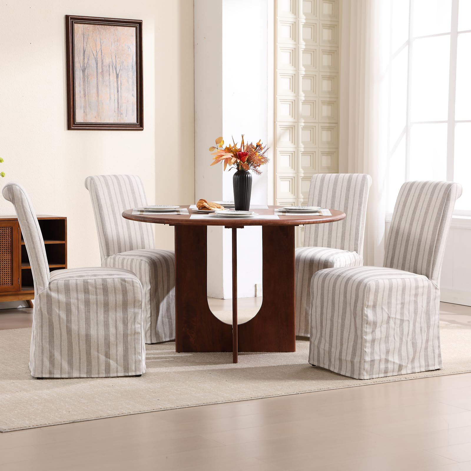 Kmax Linen Fabric Slipcovered Dining Chairs Set of 2 - 70761