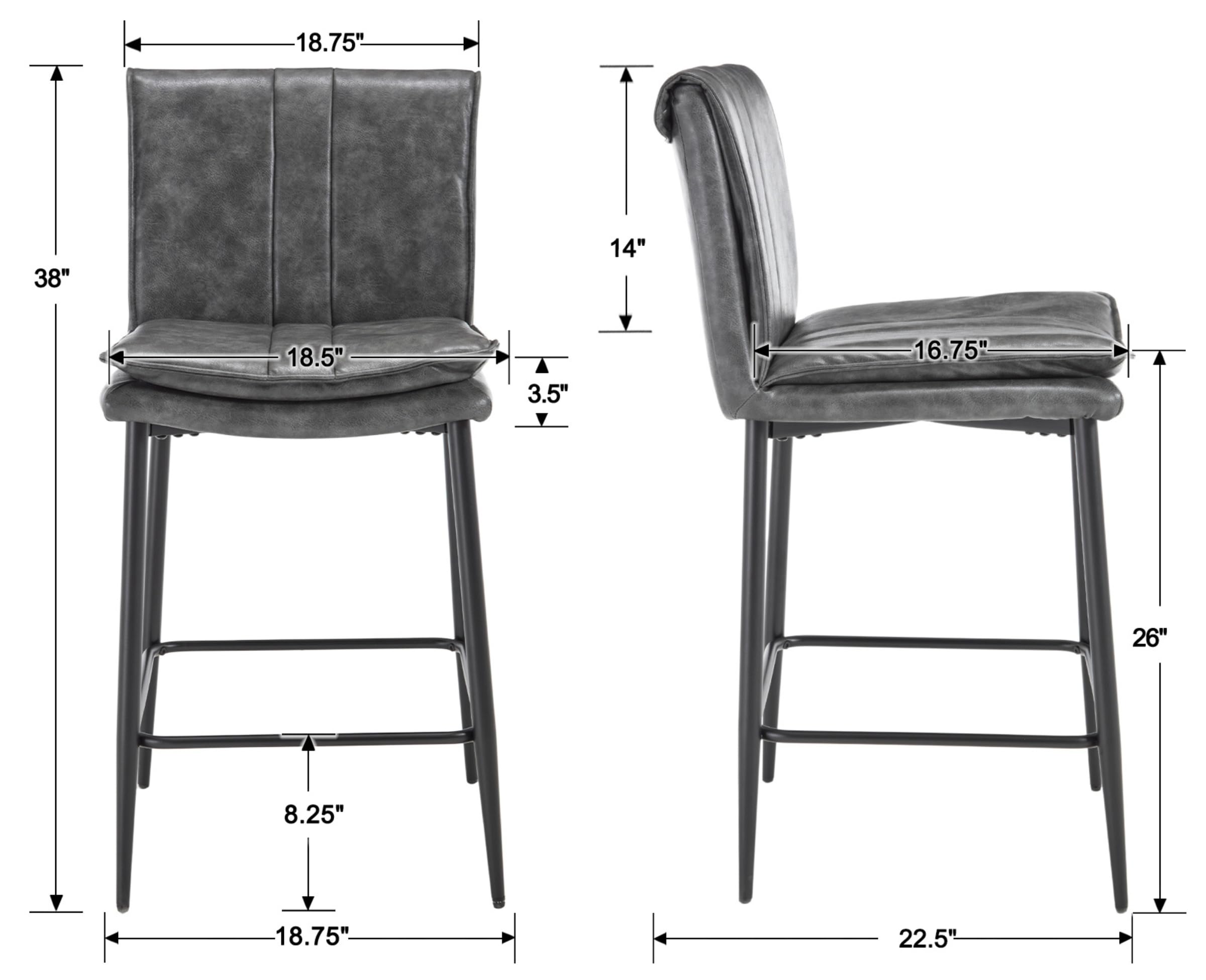 EALSON Modern 26 Inch Leather Counter Height Bar Stools Set of 2 - 6119