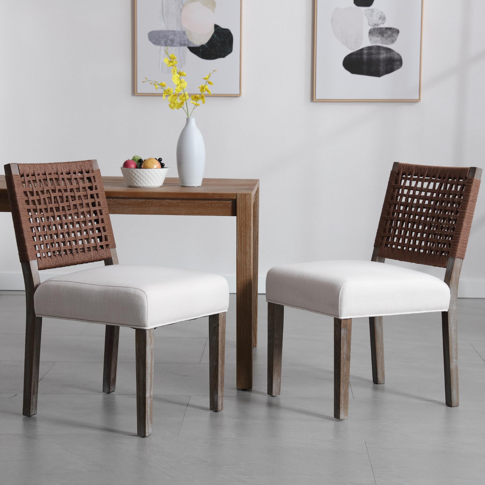 CIMOTA Low Woven Rope Back Dining Chairs Set of 2 - 2227