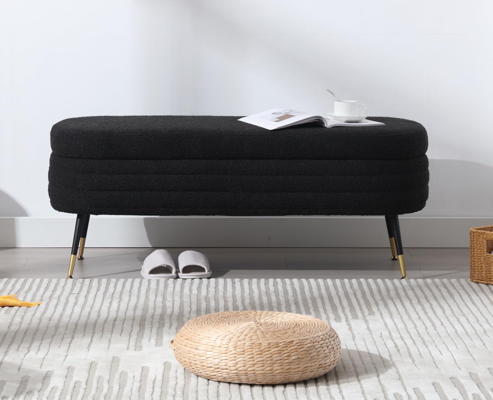 EALSON Modern Sherpa Storage Ottoman Storage Bench with Metal Legs