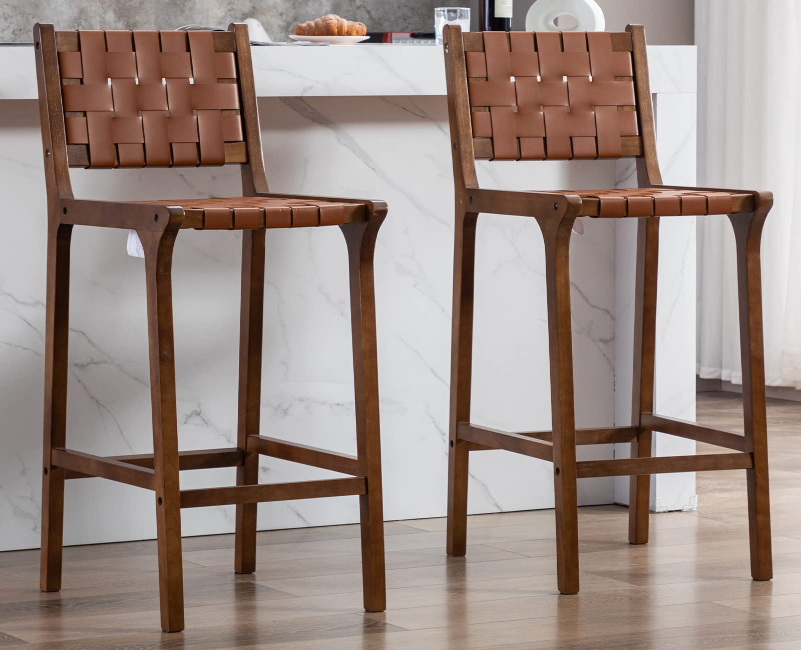 Kmax Farmhouse Woven Straps Counter Height Bar Stools Set of 2 - 5703