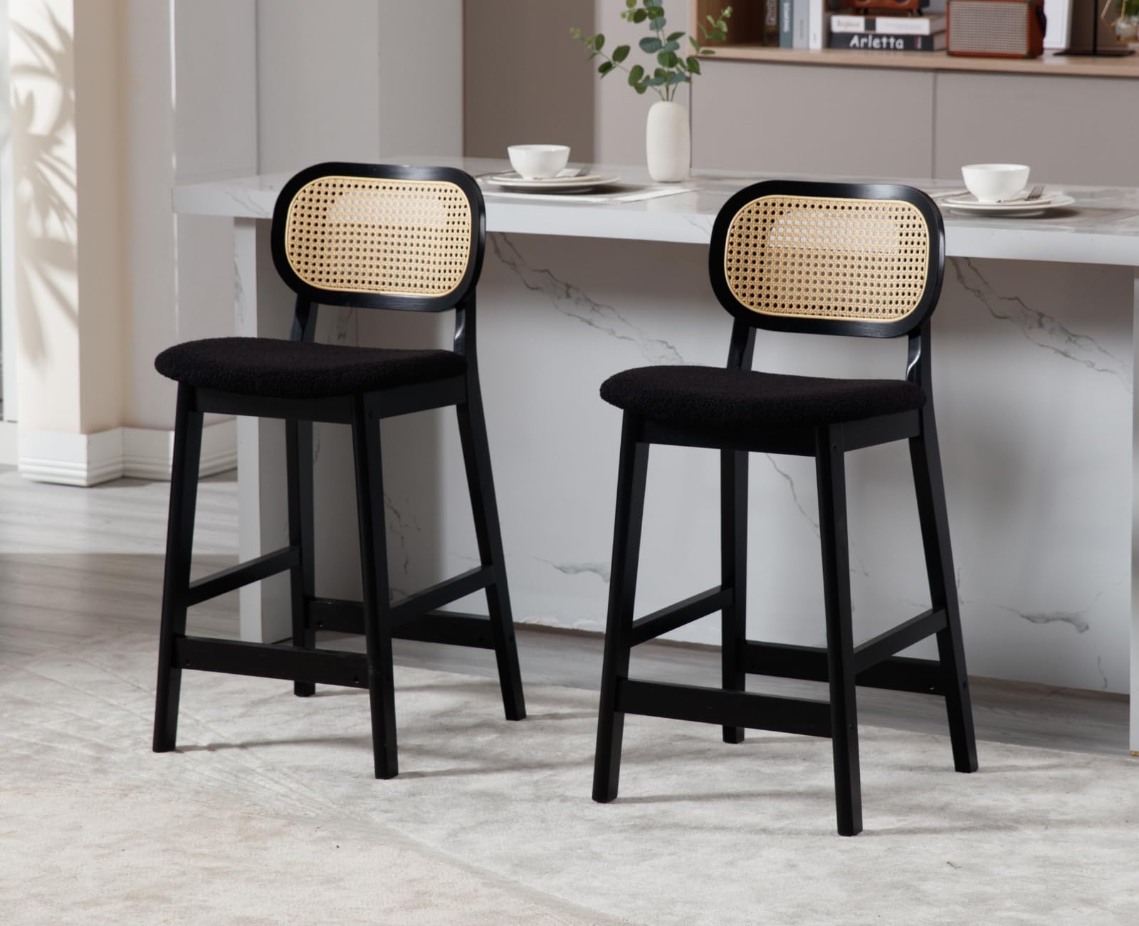 EALSON Farmhouse Rattan Back Counter Height Bar Stools Set of 2 - 5026