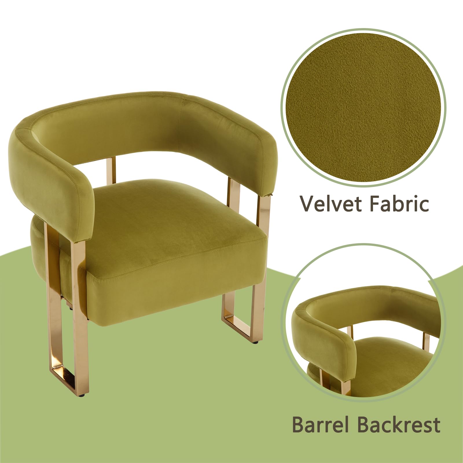 Janoray Modern Barrel Accent Chairs with Gold Metal Legs Set of 2