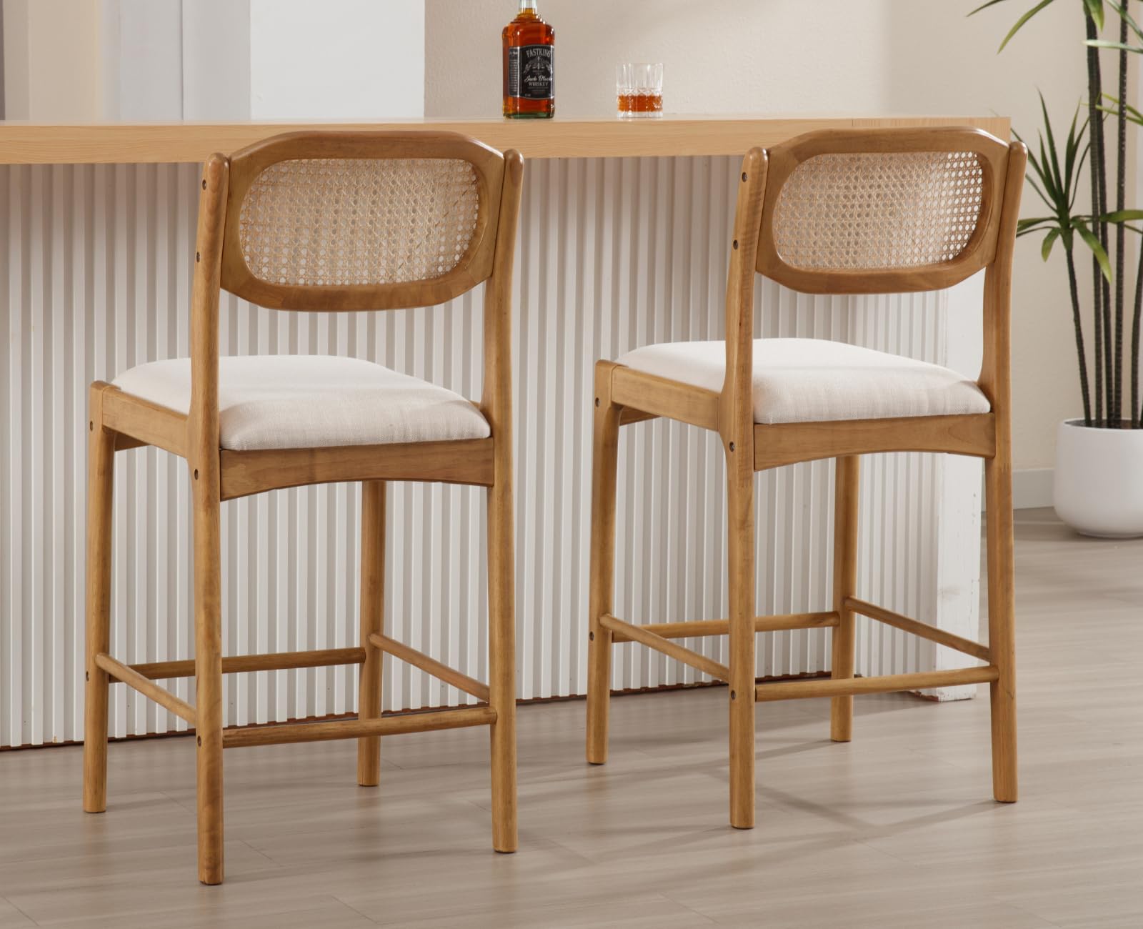 EALSON Farmhouse Rattan Cane Back Counter Height Bar Stools Set of 2 - 5756