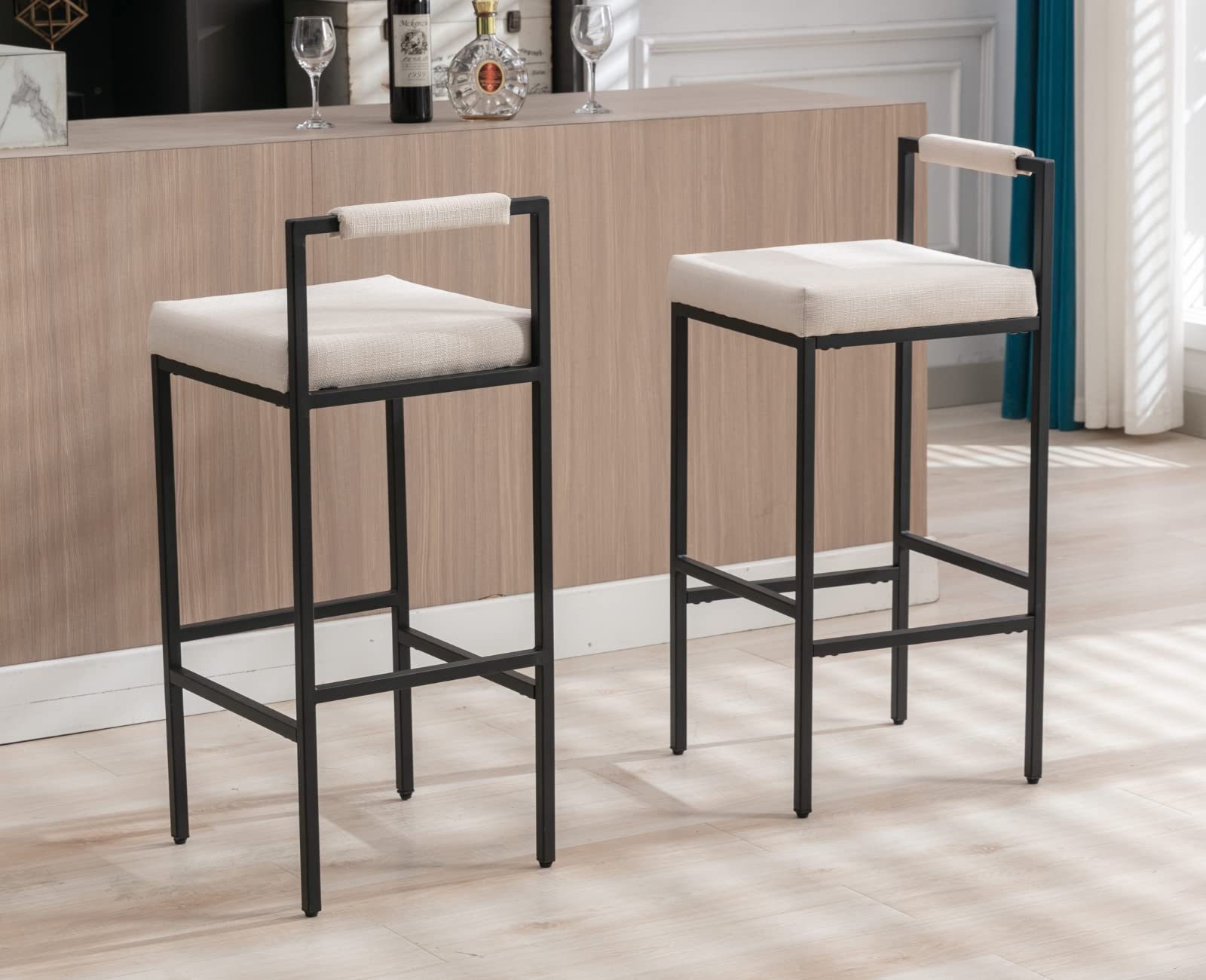 EALSON Modern Low Back Linen Upholstered Bar Stools Set of 2 - 8674