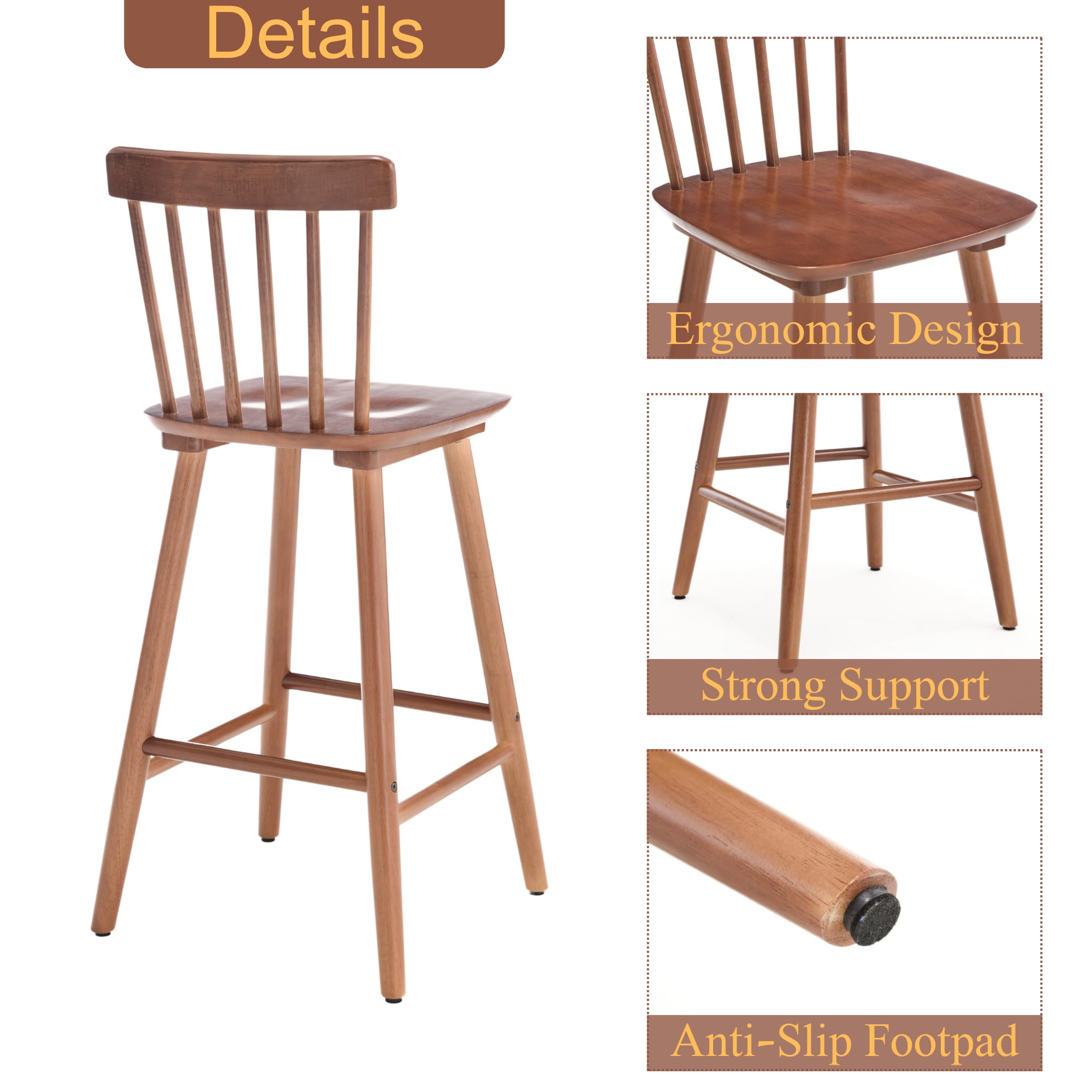 Janoray 26 Inch Farmhouse Wooden Barstools Bar Stools Set of 2