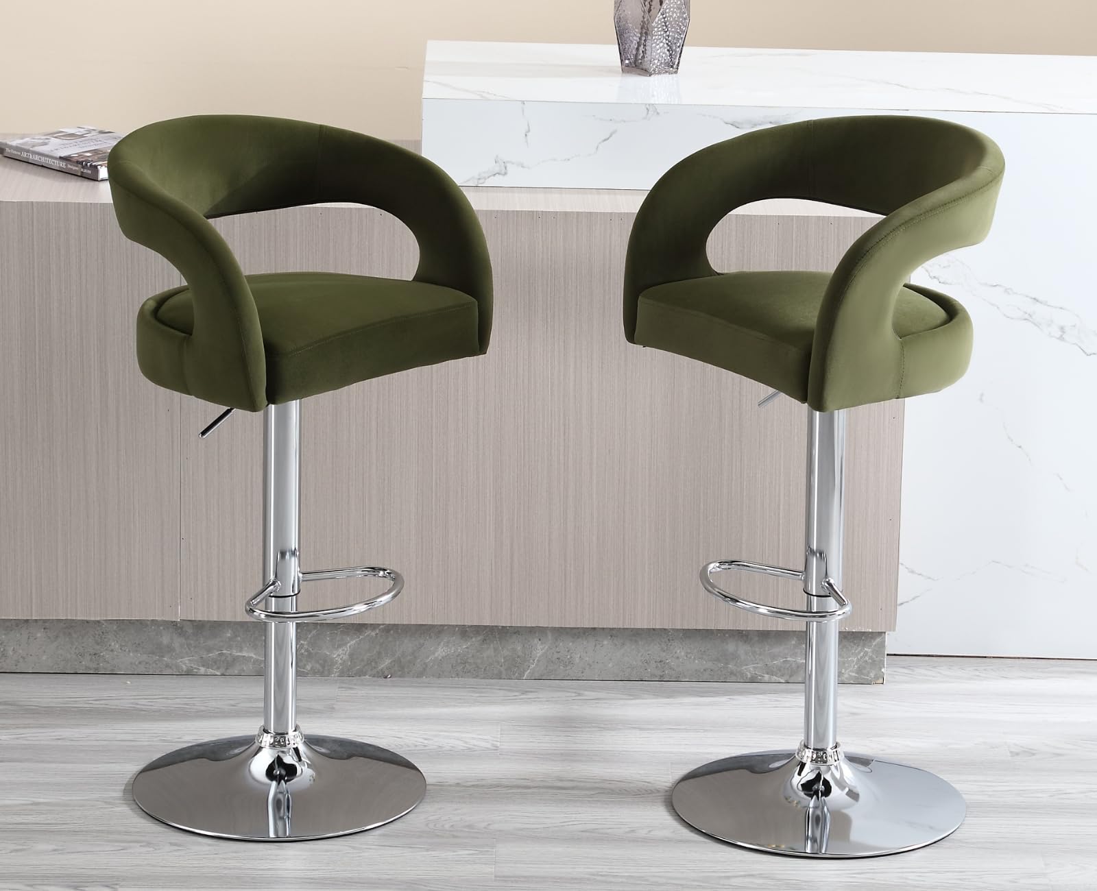 EALSON Modern Swivel Adjustable Gold Barrel Bar Stools Set of 2