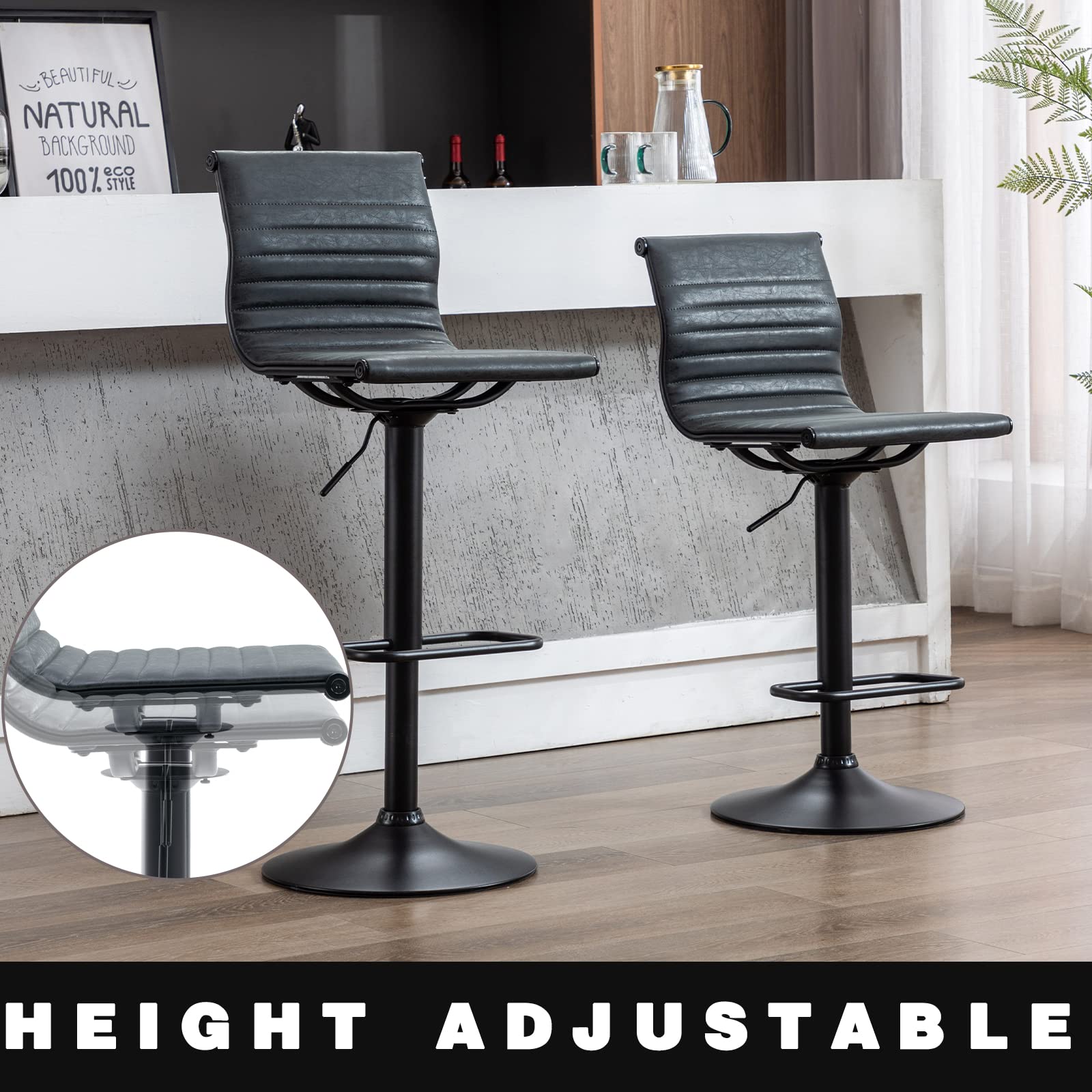 Kmax White Swivel  Adjustable Height Bar Stools Set of 2