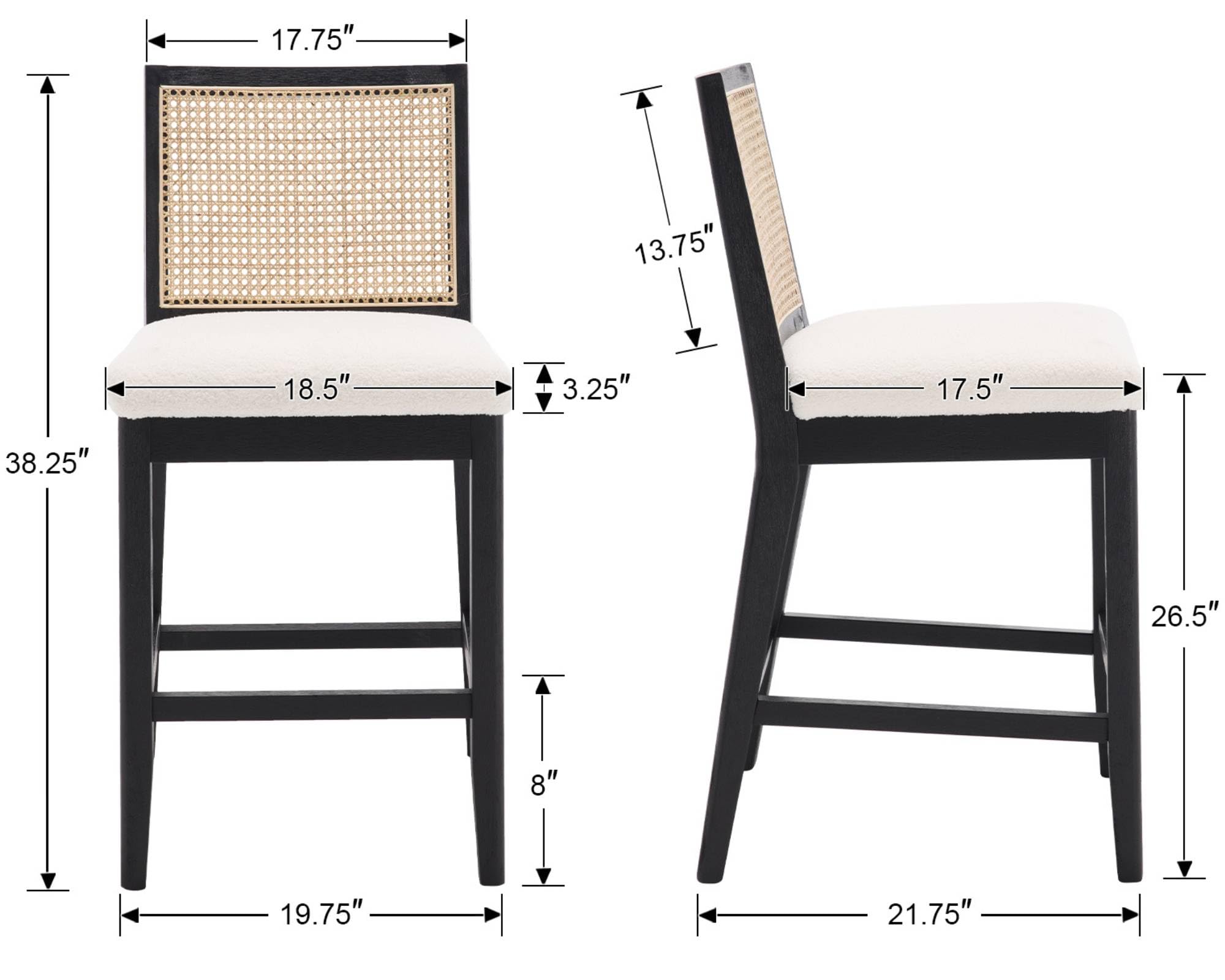 EALSON 26.5" Rattan Back Upholstered Counter Stools Set of 2 - 5802