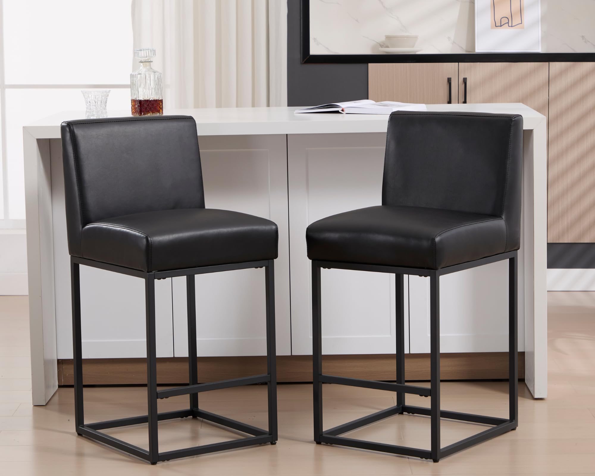 VESCASA 27"H-31"H Modern Metal Frame Counter Height Bar Stools Set of 2 - 5691