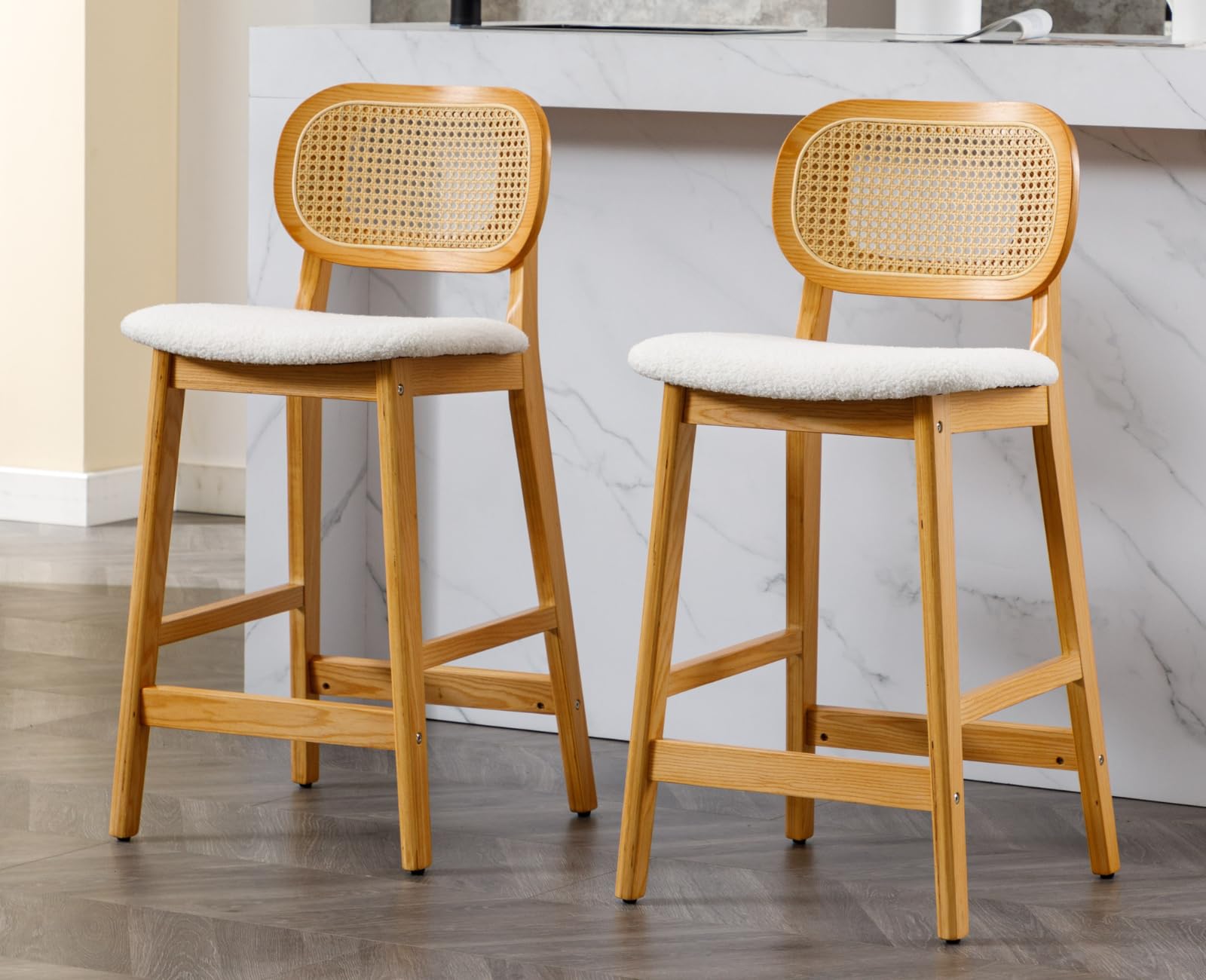 EALSON Farmhouse Rattan Back Counter Height Bar Stools Set of 2 - 5026