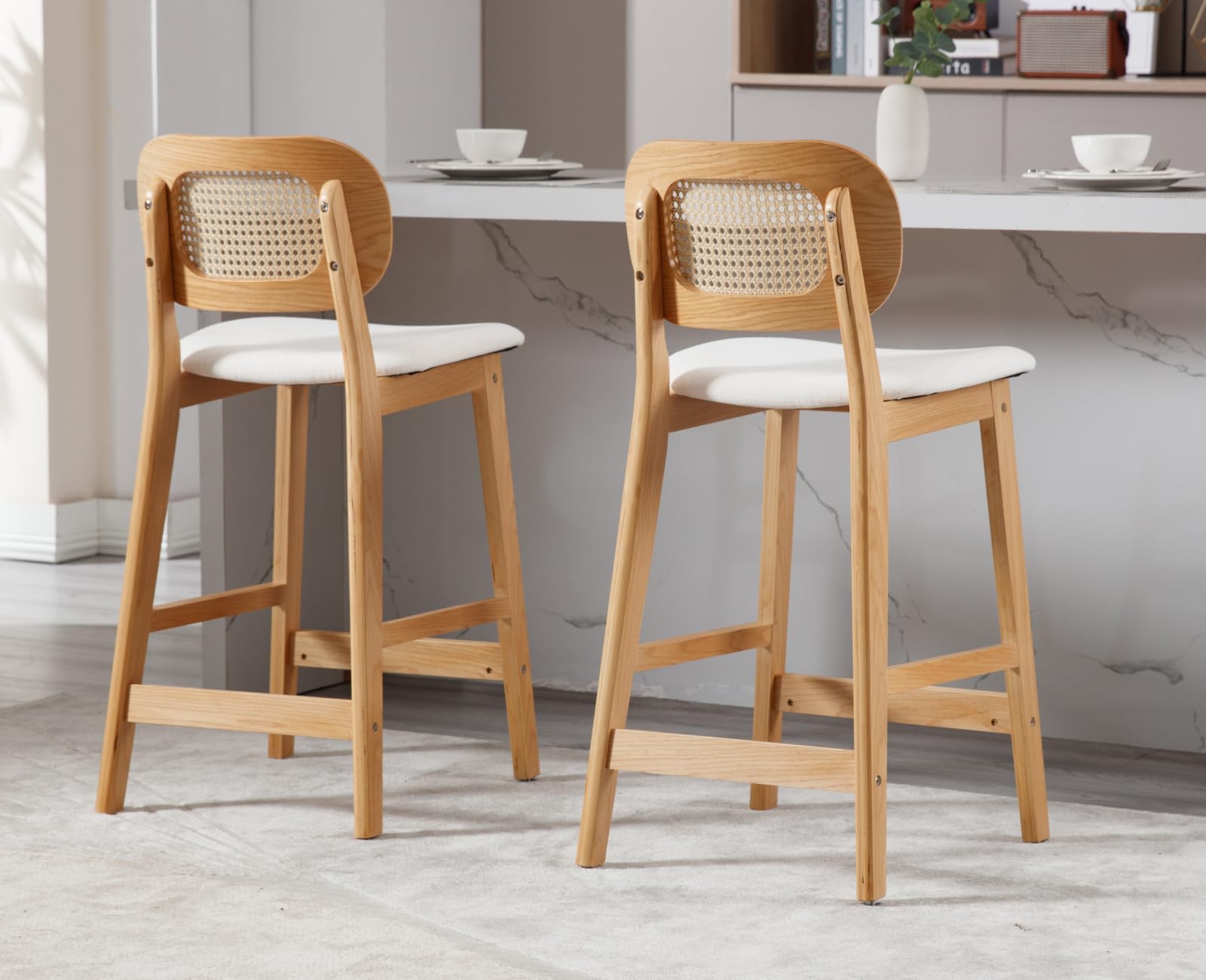 EALSON Farmhouse Rattan Back Counter Height Bar Stools Set of 2 - 5026