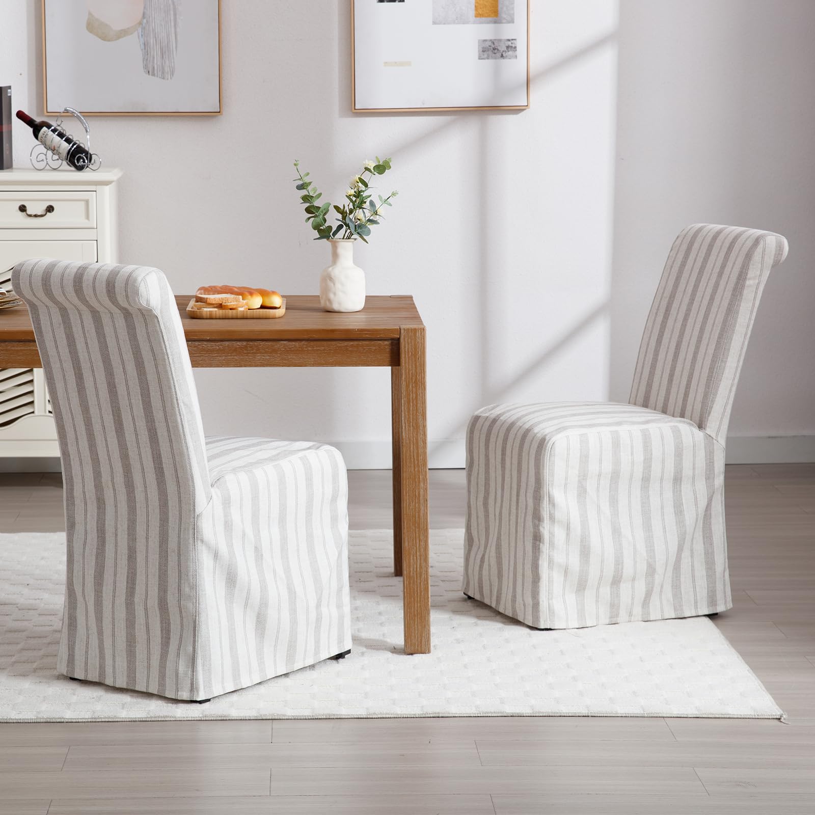 Kmax Linen Fabric Slipcovered Dining Chairs Set of 2 - 70761