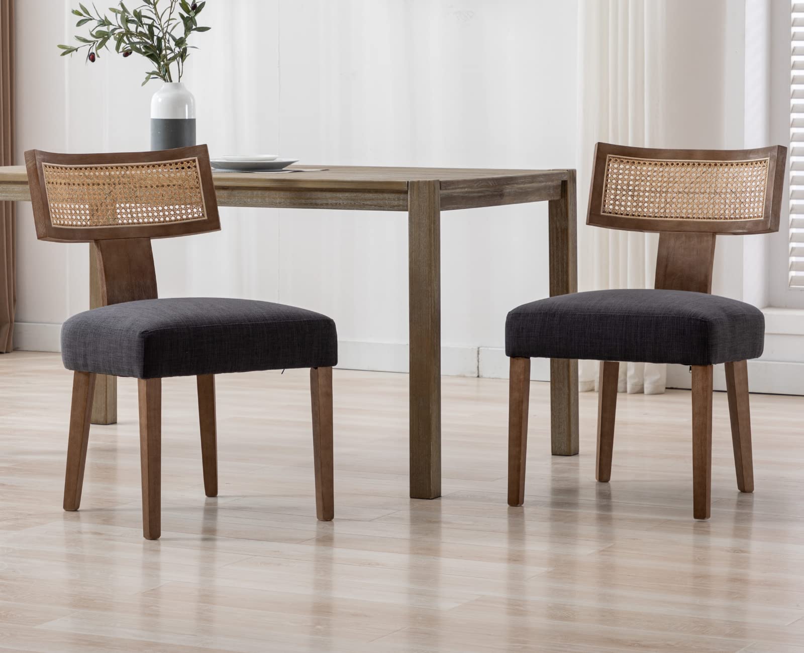 EALSON Farmhouse Linen PU Modern Dining Chairs Set of 2 - 1918