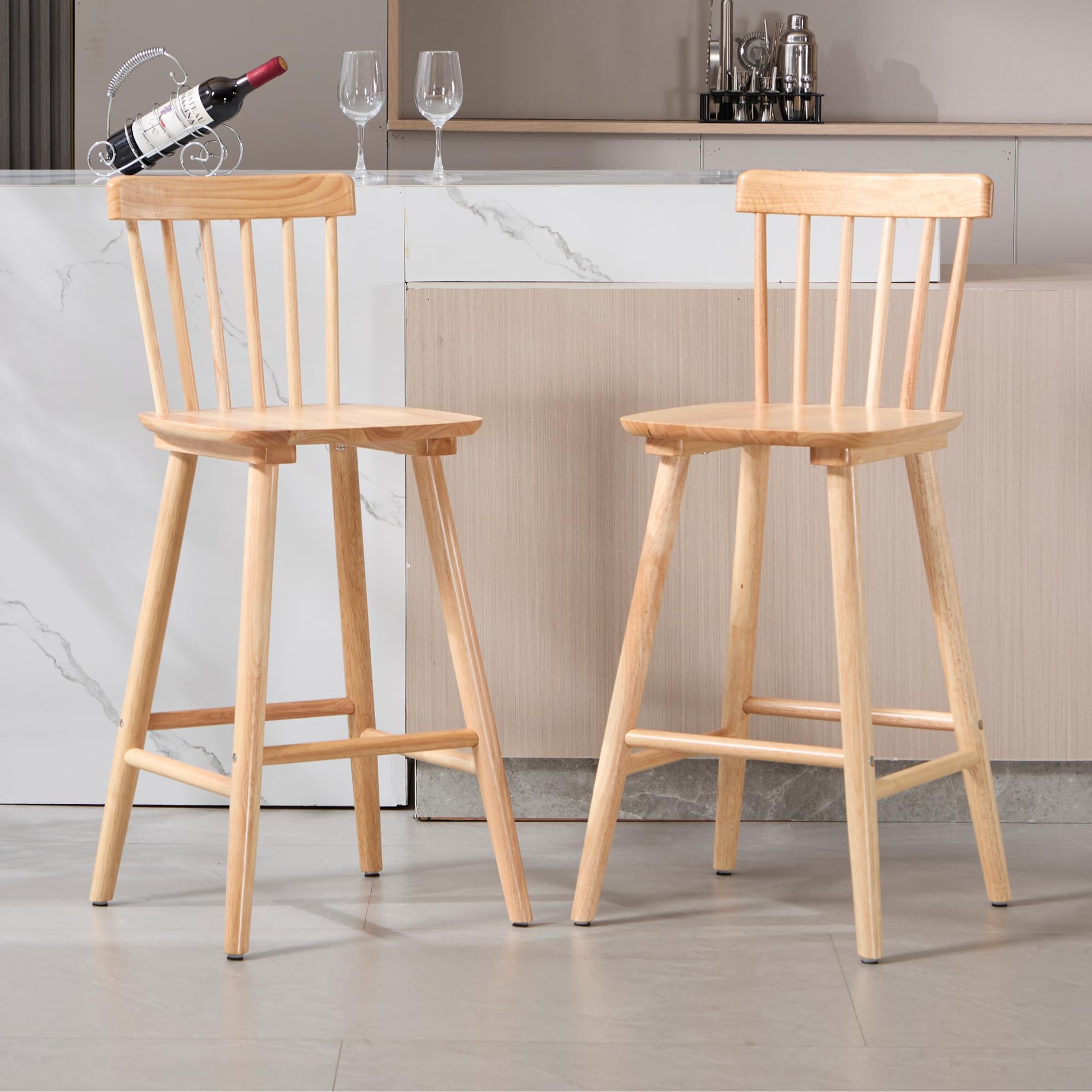 Janoray 26 Inch Farmhouse Wooden Barstools Bar Stools Set of 2