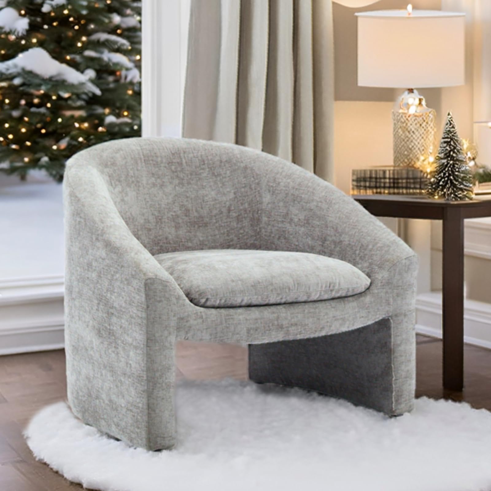 ROCITY Modern Barrel Accent Chair Chenille Fabric Oversized Armchair 1 PCS- 8359