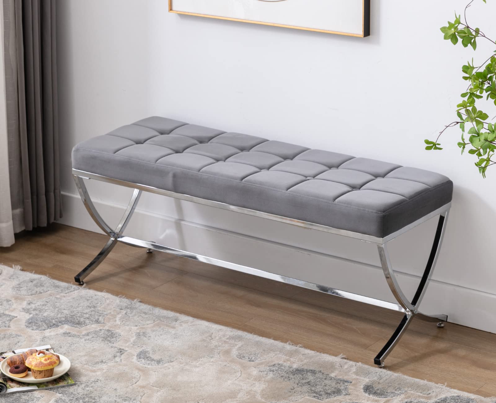 EALSON Modern Button Tufted Leather Entryway Bench - 3075