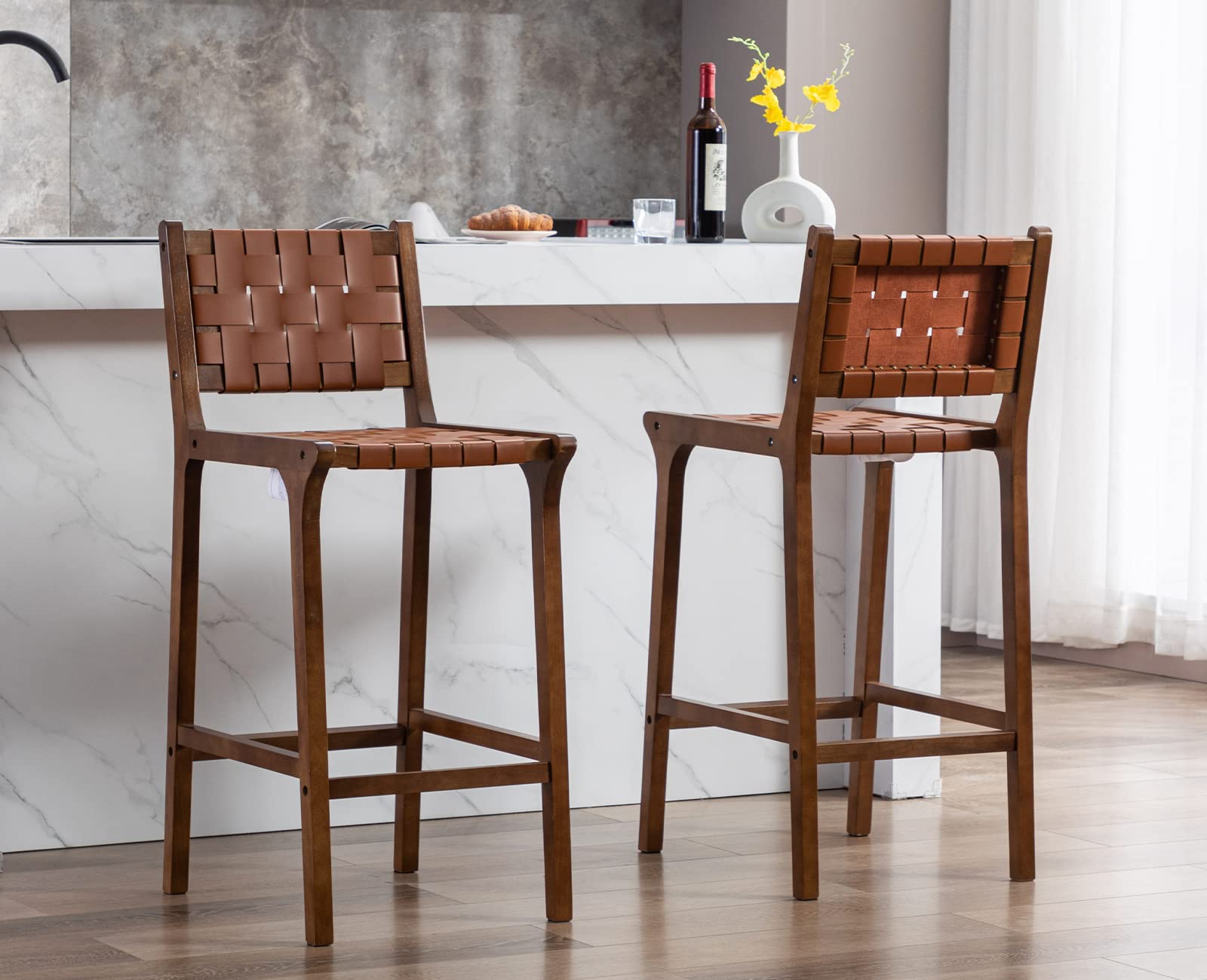 Kmax Farmhouse Woven Straps Counter Height Bar Stools Set of 2 - 5703