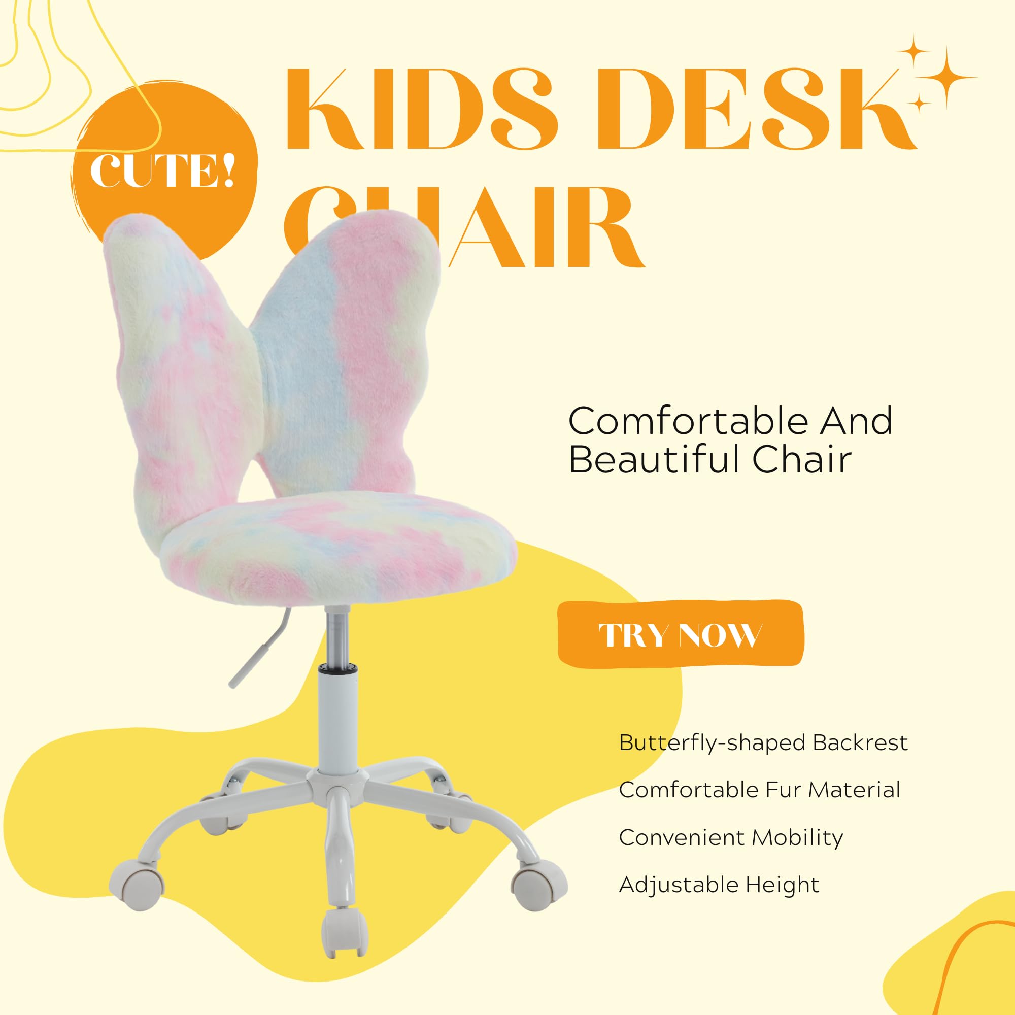 Kmax Butterfly Colorful Swivel Chair Kids Desk Chair 1 Piece