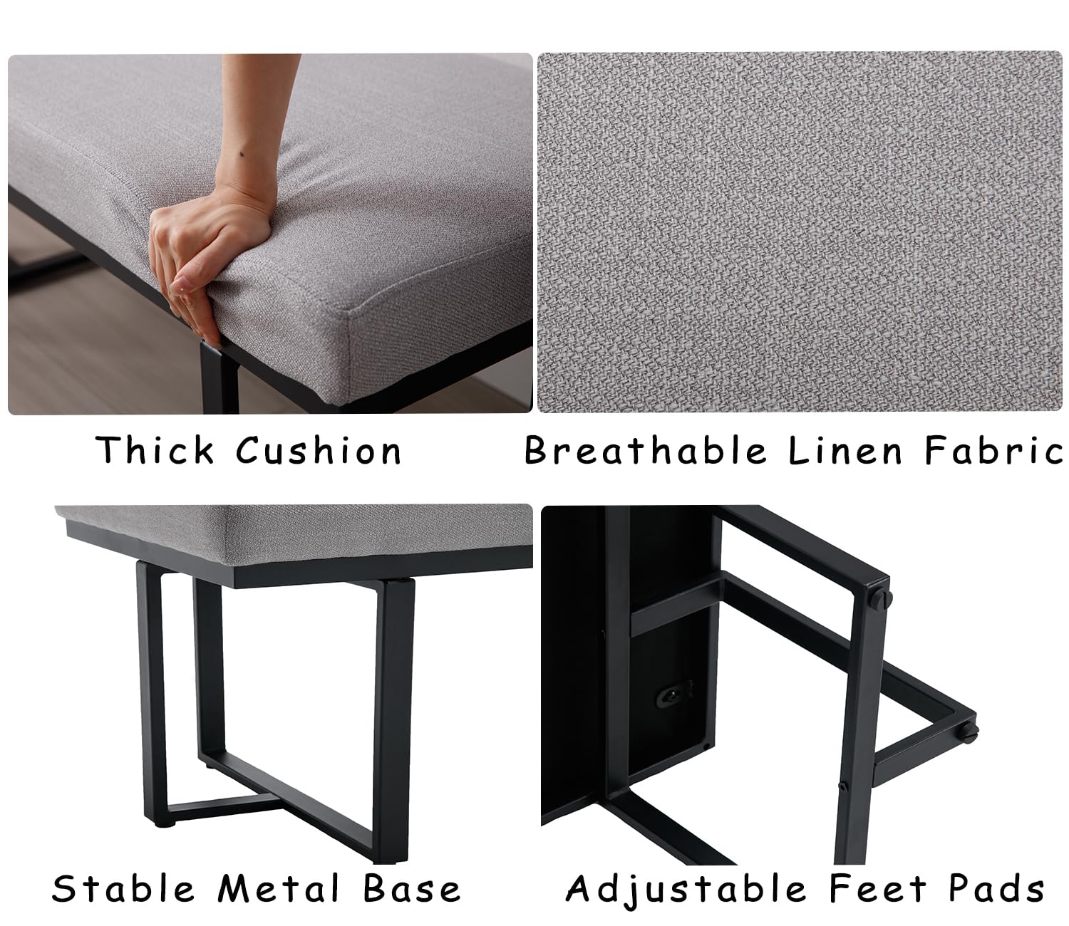 ZH4YOU 45" Modern Grey Fabric Ottoman Bench for Bedroom - 1013