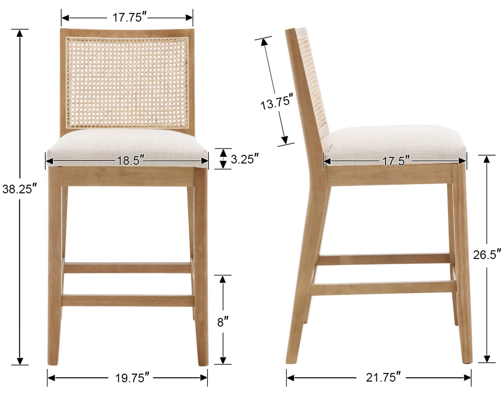 EALSON 26.5" Rattan Back Upholstered Counter Stools Set of 2 - 5802