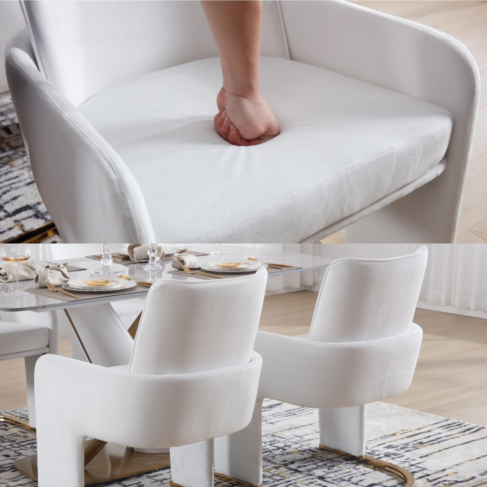 ROCITY Upholstered White Dining Chairs with Arms and Back 1 PCS - 5363