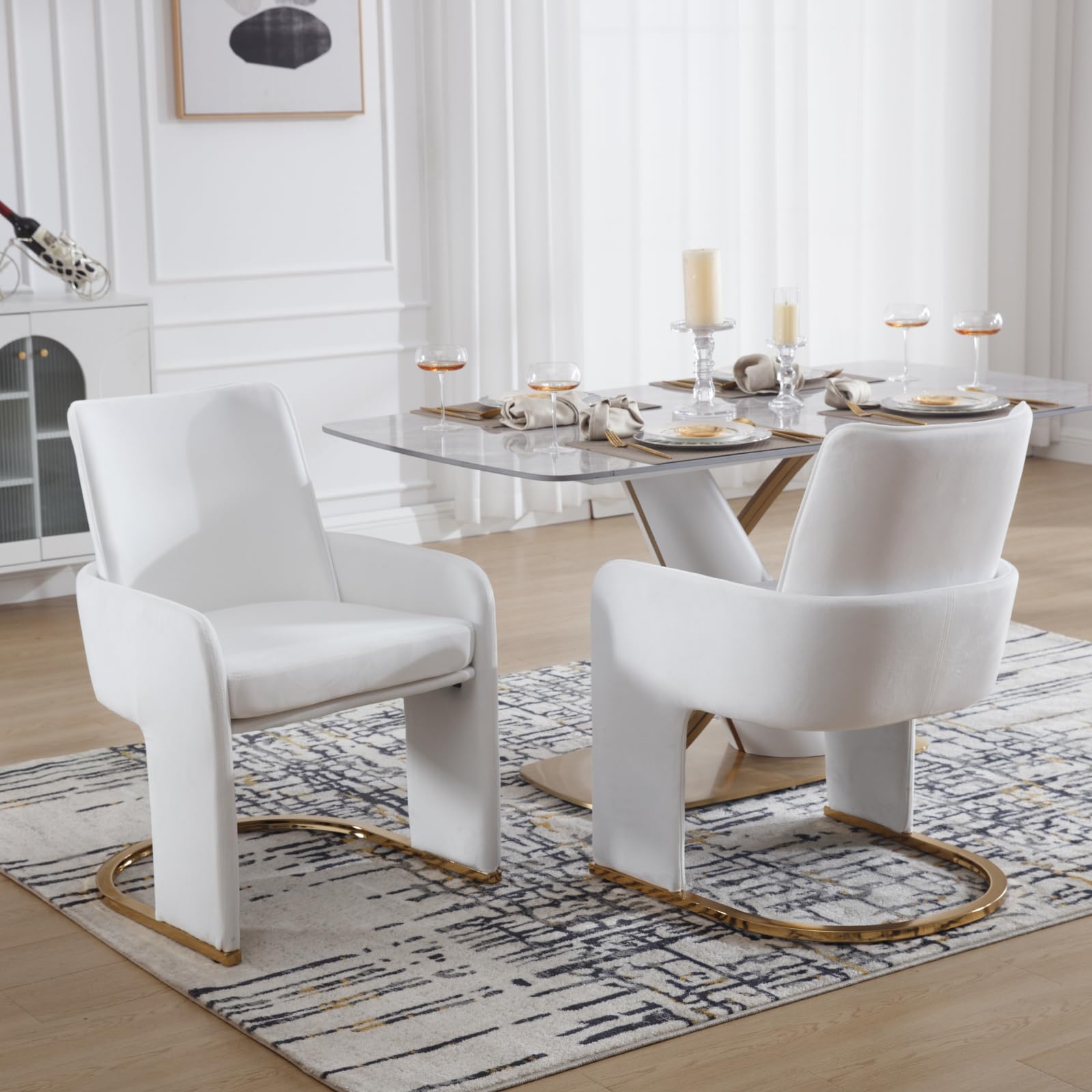 ROCITY Upholstered White Dining Chairs with Arms and Back 1 PCS - 5363