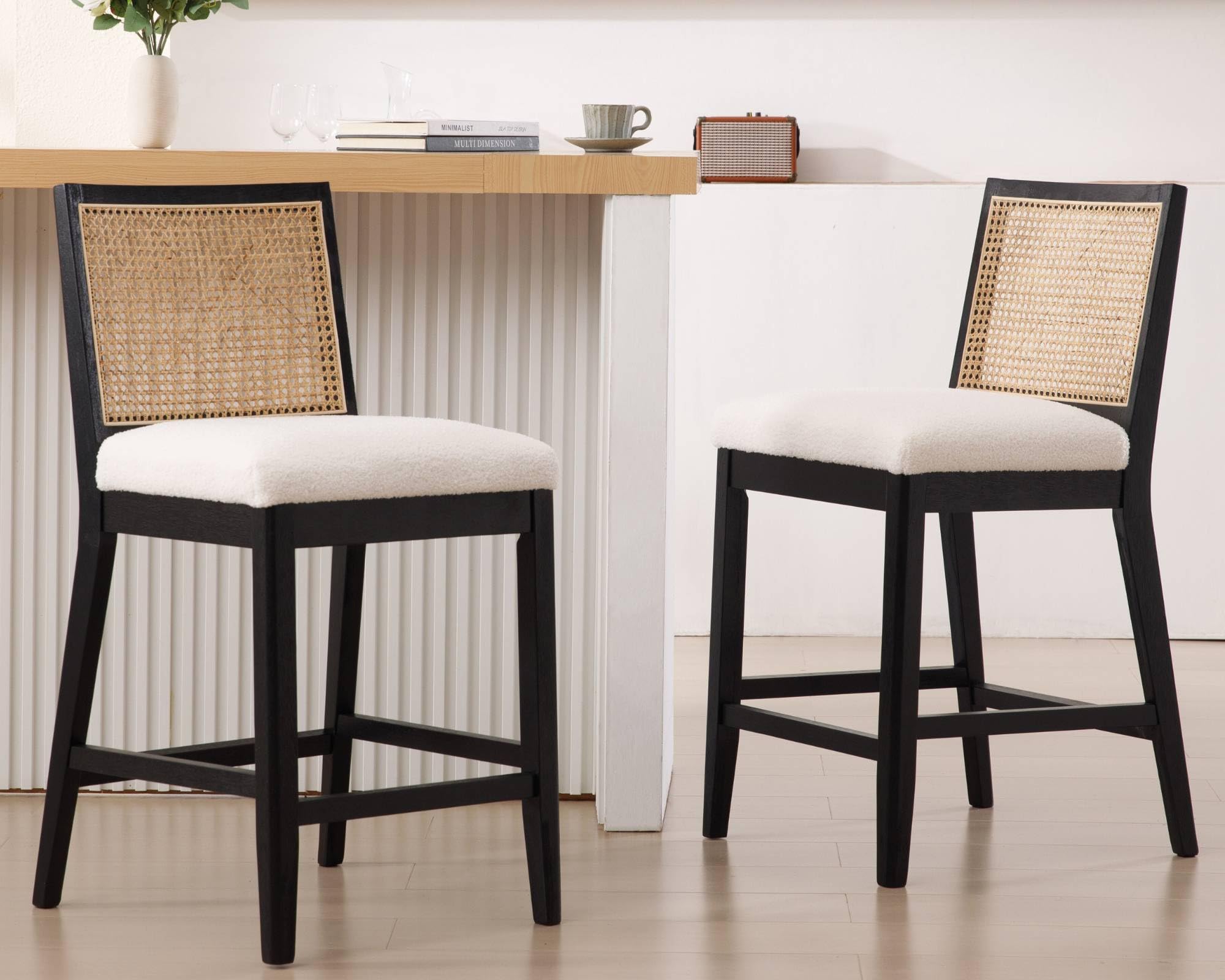 EALSON 26.5" Rattan Back Upholstered Counter Stools Set of 2 - 5802